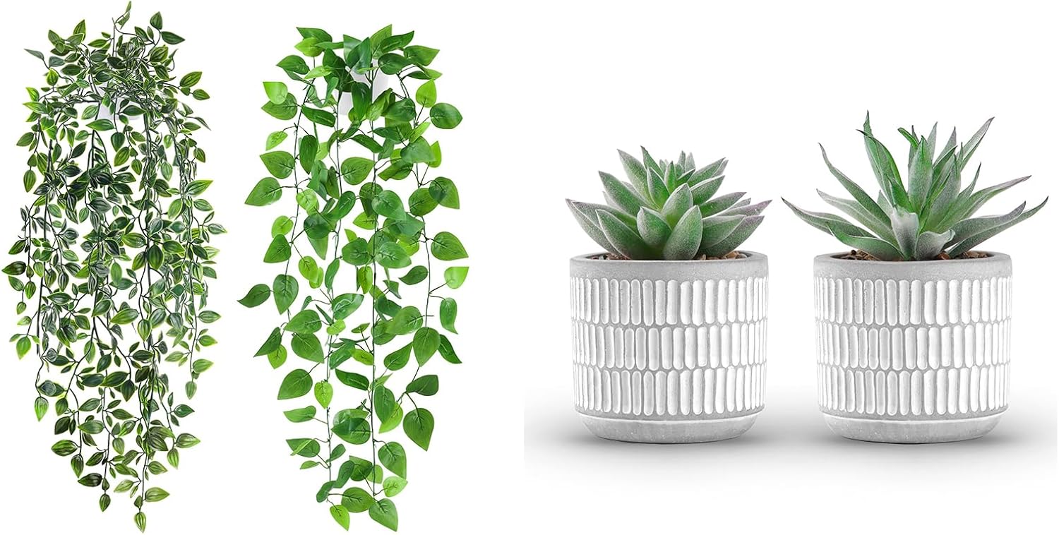 Der Rose Bundle of 2 Pack Fake Plants and 2 Pack Succulents Plants for Room Bathroom Wall Shelf Outdoor Decor