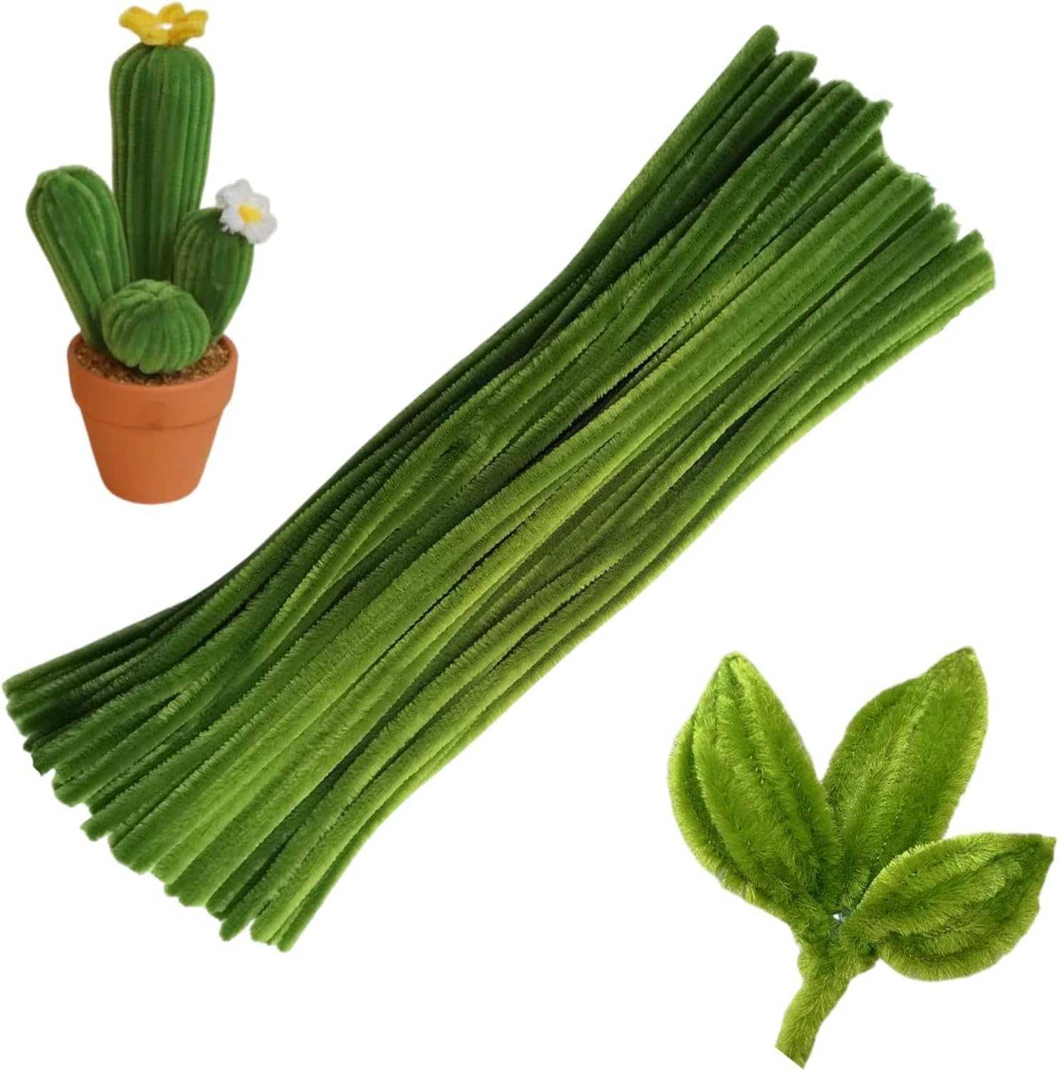 100Pcs Pipe Cleaners Craft Set | Chenille Stem Fuzzy Sticks DIY Craft Supplies for Art Projects Activities, Decorations, Flower Making, Modeling & Sculpting 100Pcs (Olive Green)-picture-42
