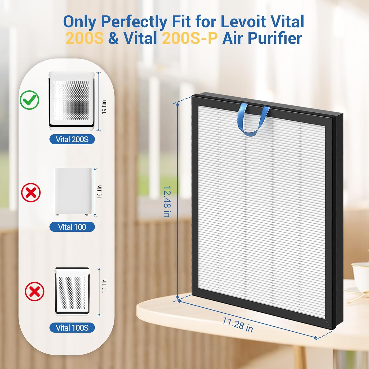 2 Pack Vital 200S Replacement Filter Set, H13 True HEPA Filter with High-Efficiency Activated Carbon, Compatible with LEVOIT Vital 200S & 200S-P Air Purifier, 200S-RF, LRF-V201-WUS, White