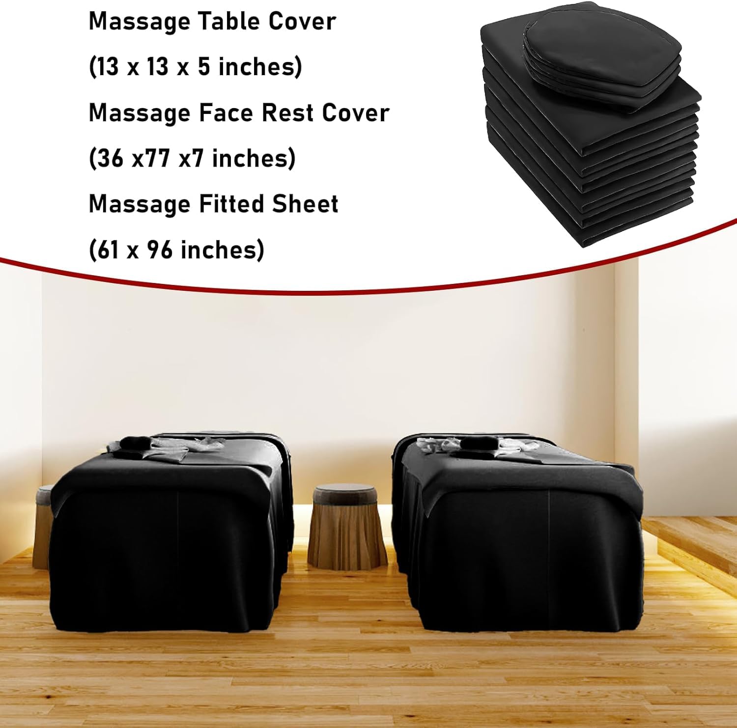 6-teiliges Mikrofaser Massageliegen Bettwäsche Set Premium Mikrofaserbezug-Set für Massageliegen,inkl. Bettlaken, Spannbetttuch und Spannbettlaken, für Beauty Salon Spa (Schwarz)