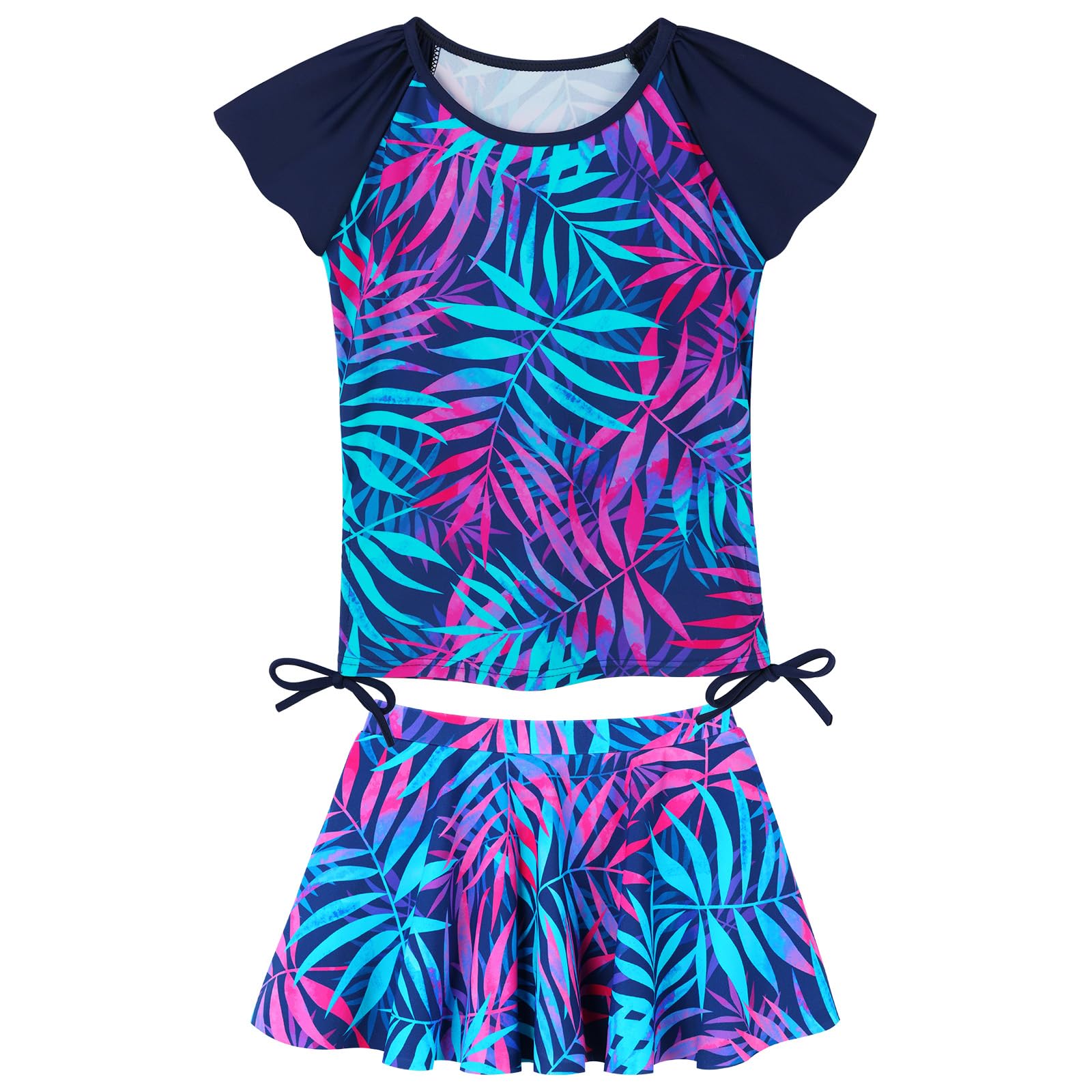 Girls Rash Guard 2 Pieces Bathing Suit UPF50+ Swimsuit with Swimming Skirt Swimwear 2-14Y