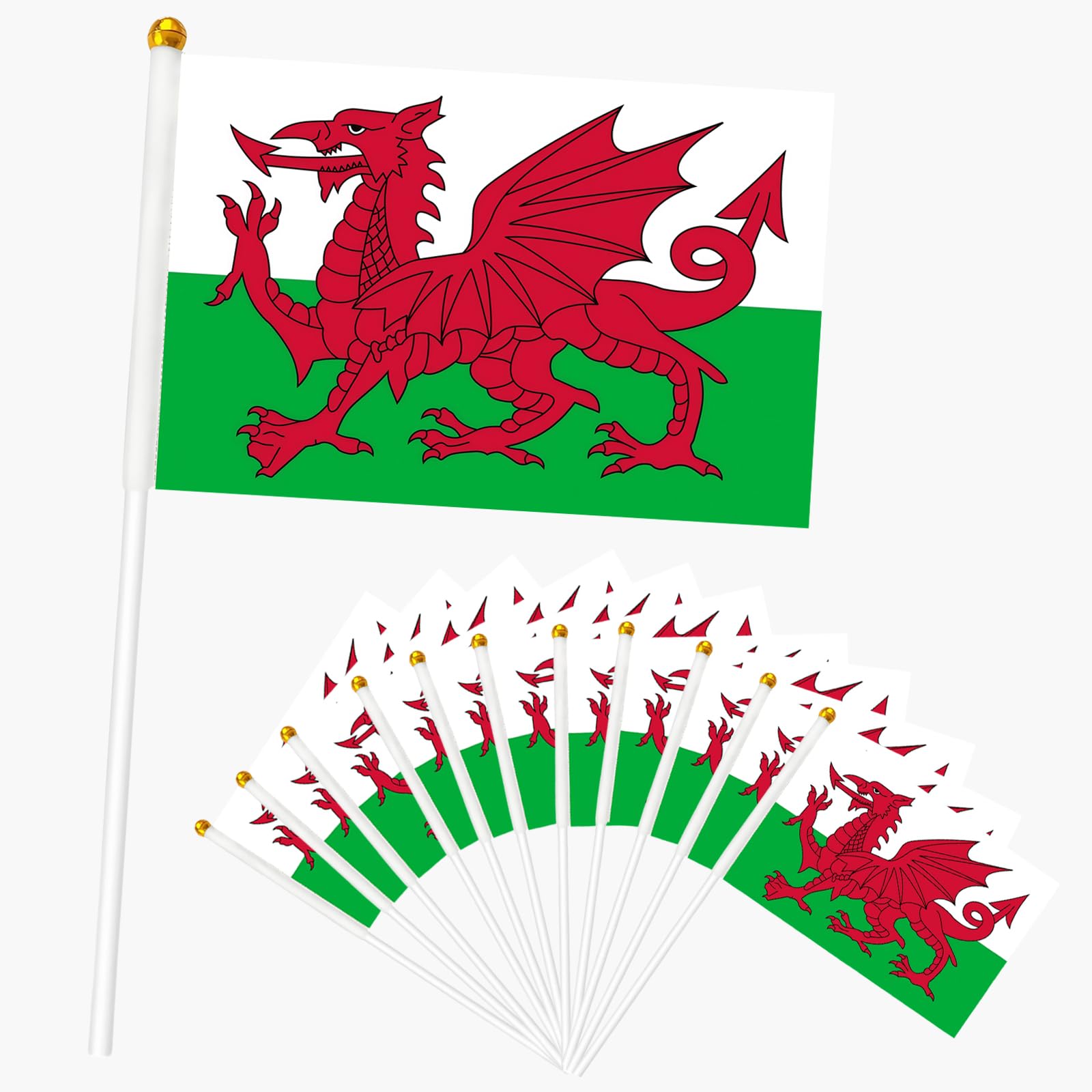 12pcs Wales Hand Flags on Sticks, Small Welsh Flags for Party Decorations, Double Sided Handheld Flags with White Poles for Sports Events, Garden and Celebrations โ image 1