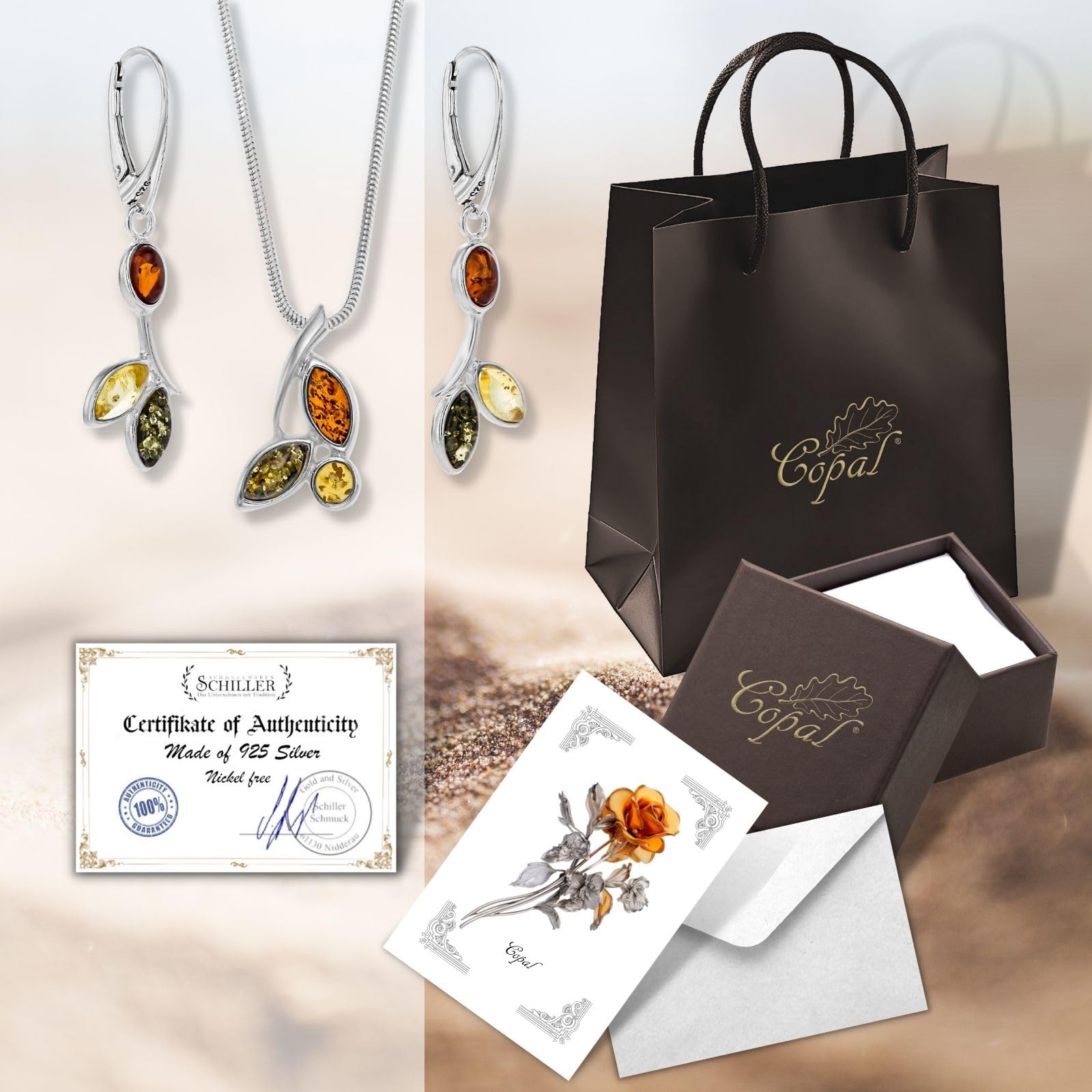Set di gioielli da donna in argento 925 ambra collana orecchini set regalo borsa regalo regalo regalo per donne San Valentino anniversario compleanno festa della mamma regalo per lei fidanzata moglie
