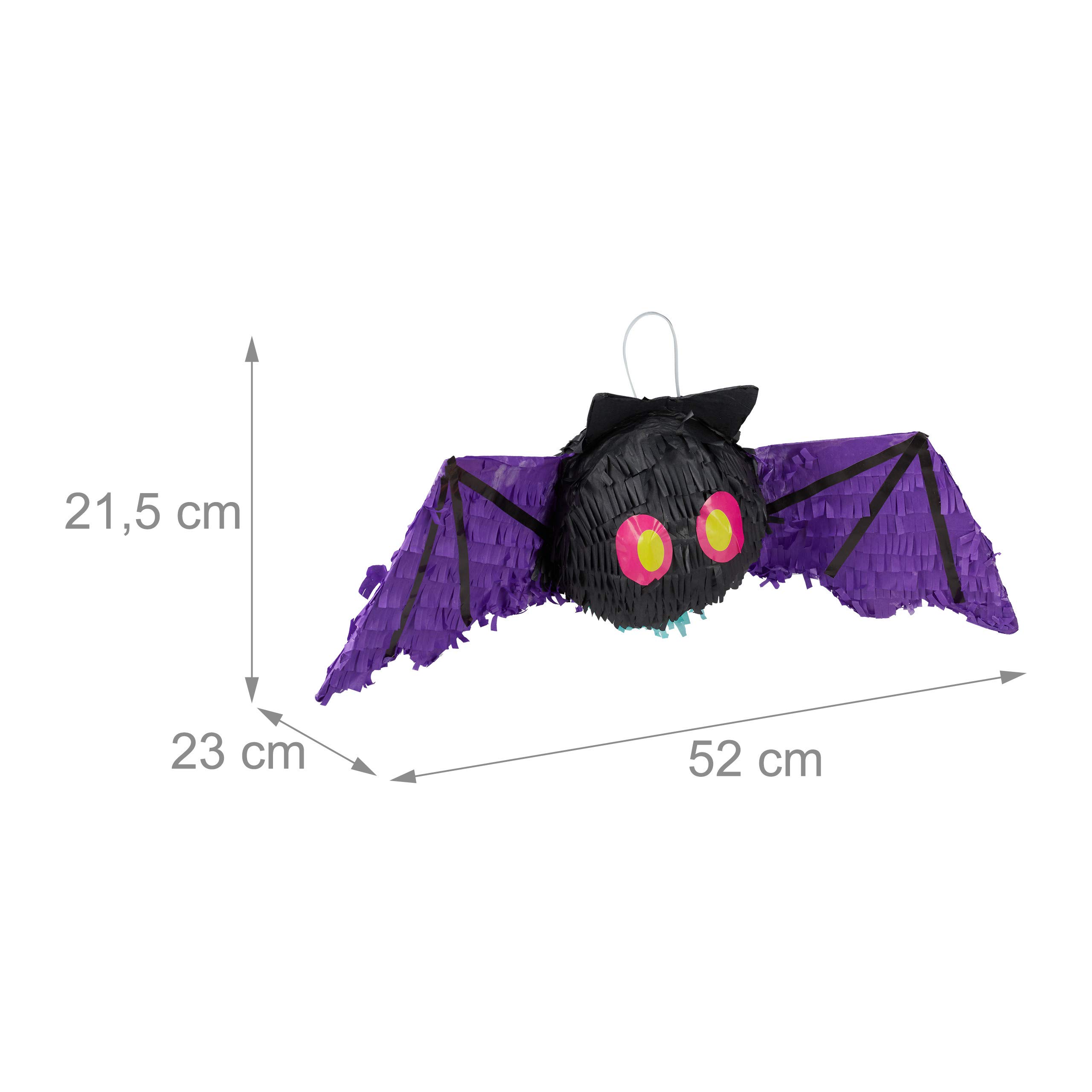 Relaxdays 3 piñatas de murciélago colgantes para niños y adultos, para cumpleaños, Halloween, relleno, papel, color negro