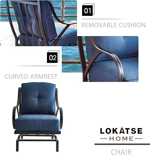 Miniatura 4 de LOKATSE HOME Muebles de hierro forjado para exteriores, silla de asiento de conversación de metal para patio, con cojines gruesos y suaves,