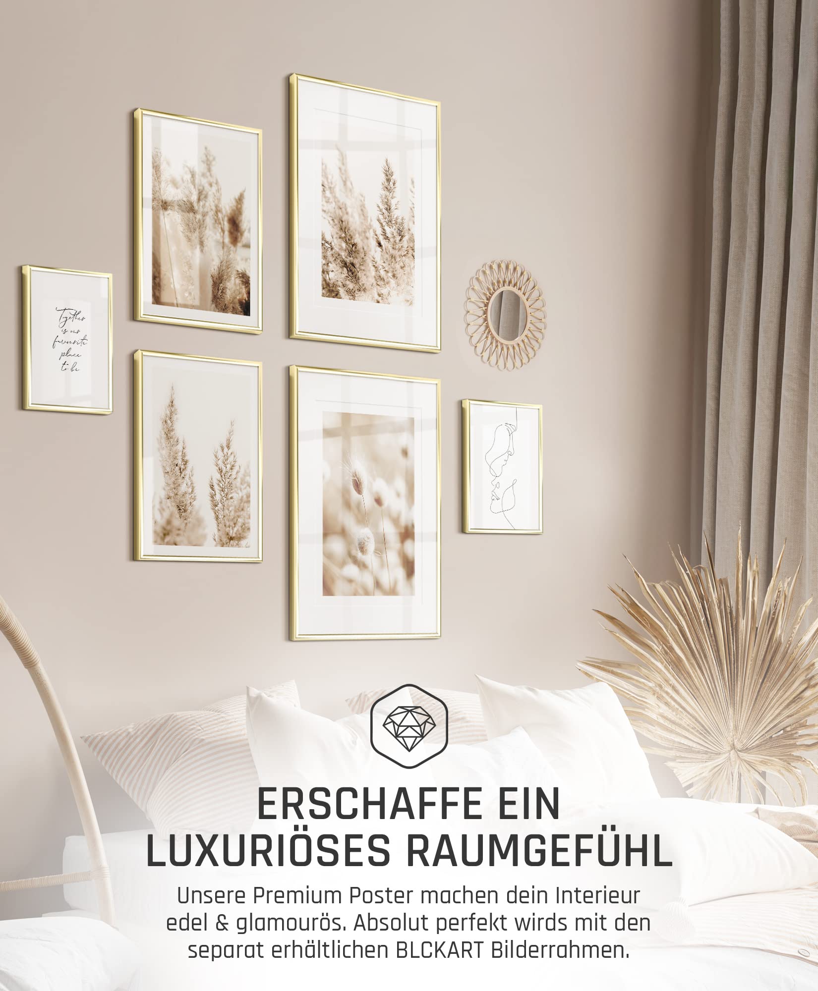 Papierschmiede® Mood Poster Set Bohemian | Poster voor wanddecoratie | Woonkamer en slaapkamer | 2x A4 en 4x A5 | Lifestyle vrede natuur beige - zonder frame