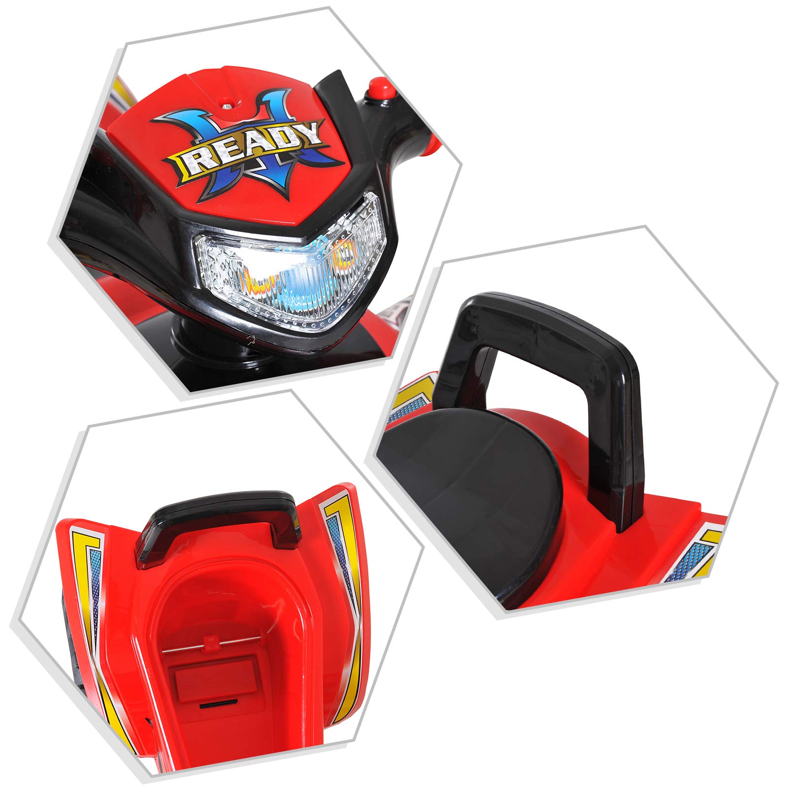 HOMCOM Quad Giocattolo per Bambini con 4 Ruote Clacson Musica Luci 60 × 38 × 42cm in PP Rosso