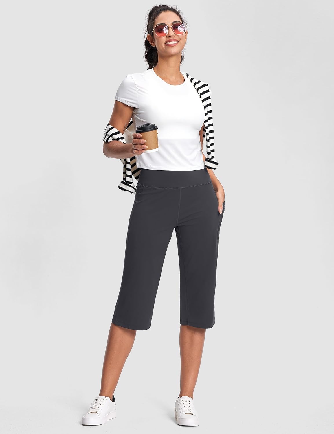 15"/ 18"/ 21" Capri Pants for Women High Waist with Pockets Women's Capris Workout Yoga Pants Loose Straight Leg - Image 3