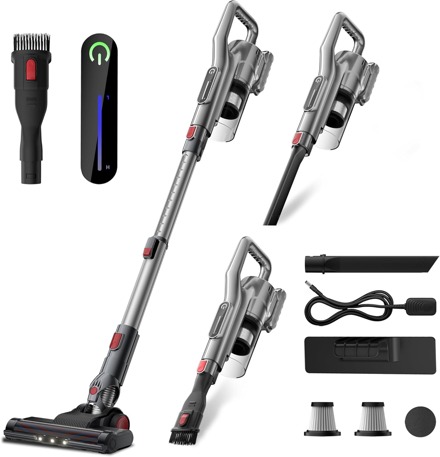 Cordless Vacuum Cleaner with LED Light, Battery Operated Vacuum, Lightweight Vacuum, HEPA Filter, Multiple Attachments for For Pet Hair & Deep Cleaning,Keep Filter Clean For Max Suction,Silver