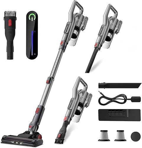 Aspiradora inalámbrica con luz LED, aspiradora a pilas, aspiradora ligera, filtro HEPA, múltiples accesorios para pelo de mascotas y limpieza