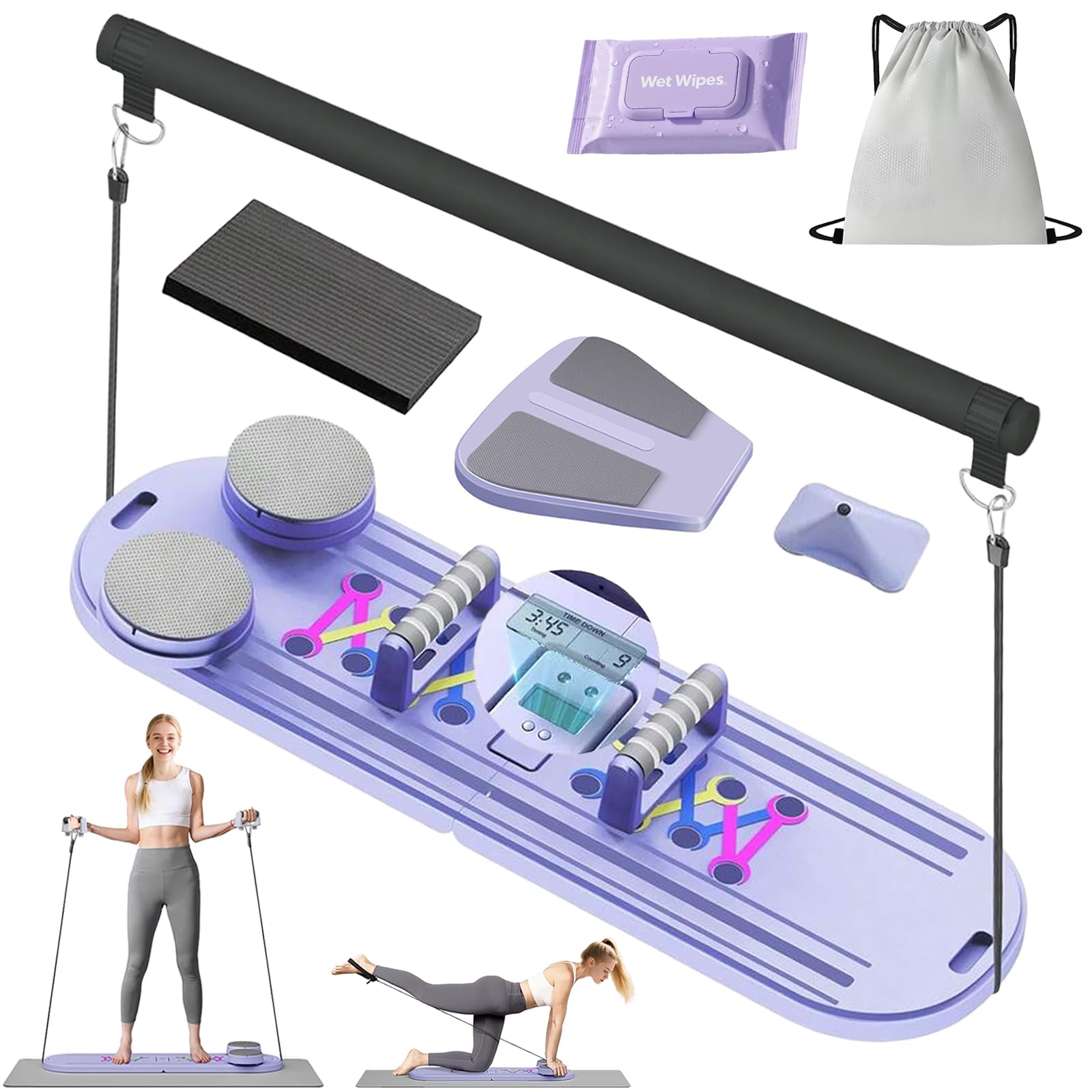 Pnknose Pilates Board-Pilates Reformer Set 6 in 1 Multifunctional Abdominal Pilates Board for Home Workout Equipment, Foldable Pilates Portable Reformer Machine, Ab Board Trainer for Women