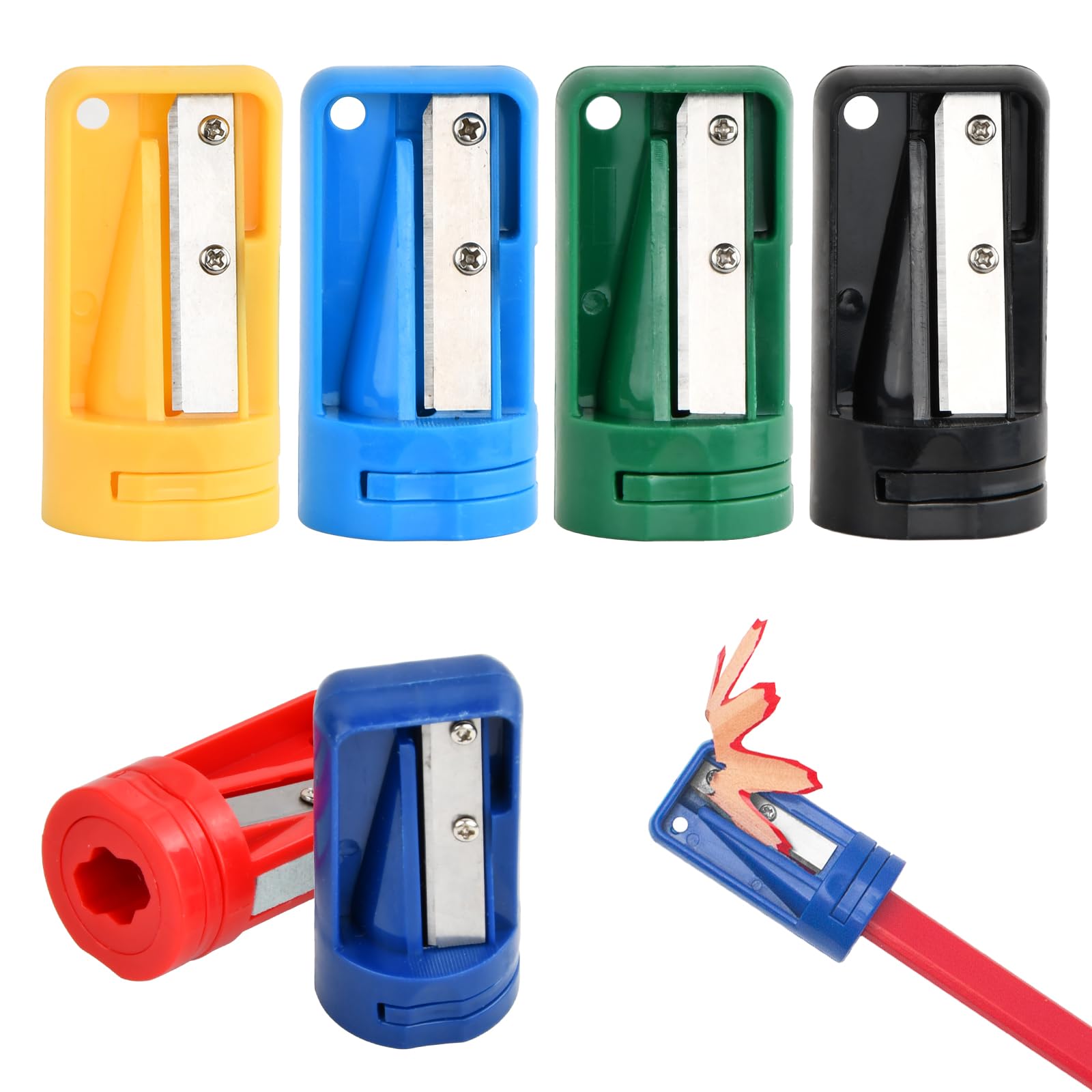 6 Pack Carpenter Pencil Sharpener, 5.5x2.8 cm Woodwork Pencil Cutter Pencil Sharpener, Manual Construction Pencil sharpeners, Portable Sharpener Flat for Woodworking Home Office School (A)