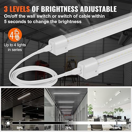 Miniatura 4 de VEVOR Paquete de 10 luces LED para tienda, 8 pies, 80 W, luces de techo de 11000 lúmenes, cables de alimentación de 59 pulgadas con interruptor de