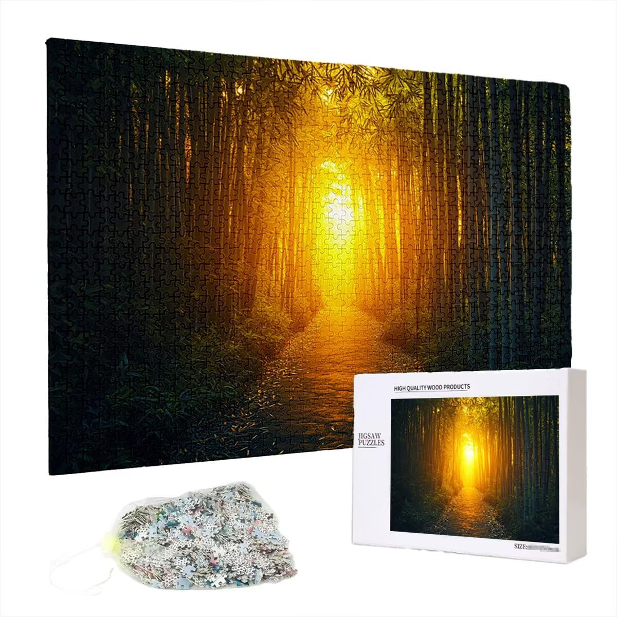 Puzzle 5000 elementów, las, zachód słońca, 5000 elementów, drewniane puzzle dla dorosłych, trudna łamigłówka, gra logiczna dla całej rodziny, drewniane puzzle, dekoracja salonu, prezenty, W-84