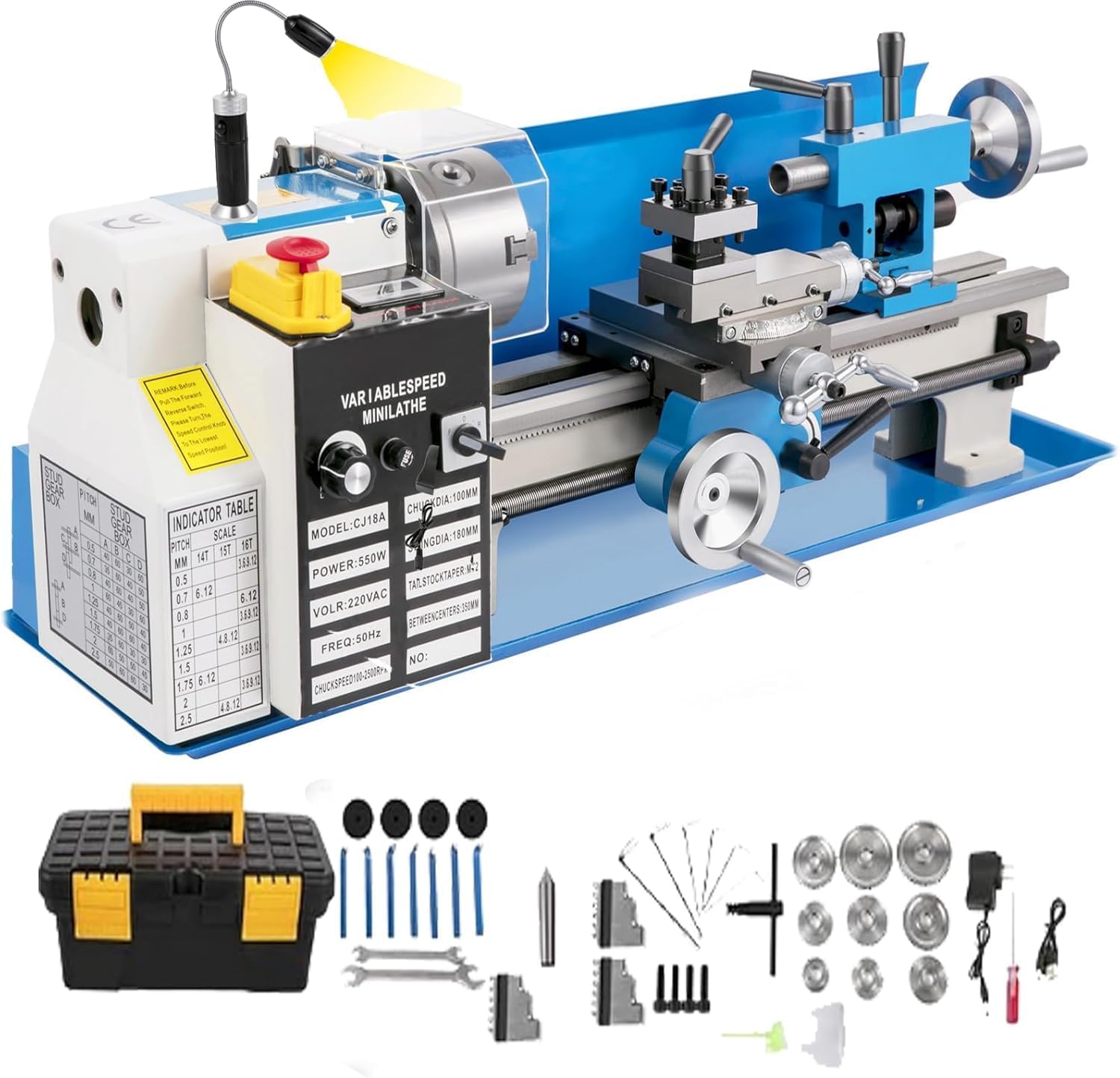High-Efficiency 7"x14" Mini Metal Lathe with 550W Variable Speed & 2250 RPM, Benchtop Design Featuring 3-Jaw Chuck for Precision Metalworking (upgrade 7" x 14")