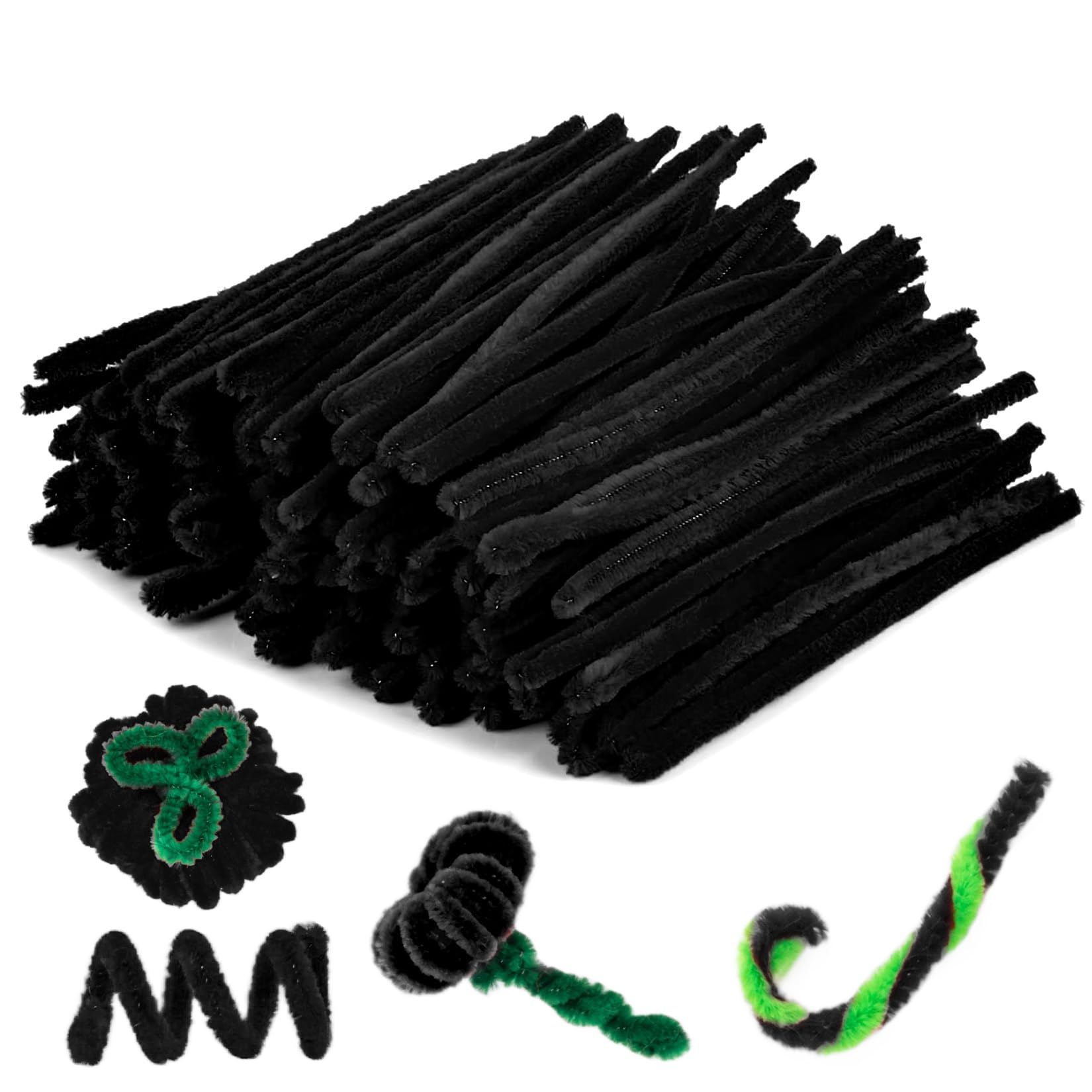 Pipe Cleaners Craft Supplies - Chenille Stems Fuzzy Craft Wire for Handicrafts Twisting Stick DIY for Craft Bouquets Animals Halloween Christmas Easter Birthday 200 PCS Black