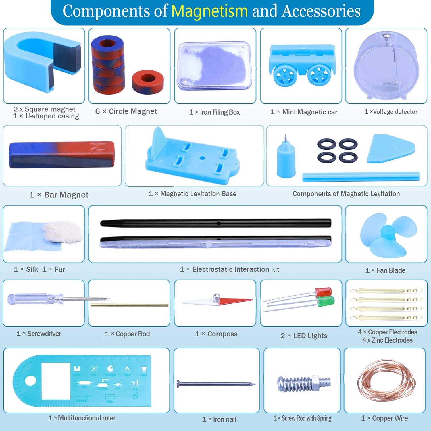 JIOEWVWLL Physics Labs Basic Electricity & Magnetism Experiment Kit, STEM Electromagnetism & Elementary Electronics Learning Starter Set for High School Students Physics Science Lab Supplies