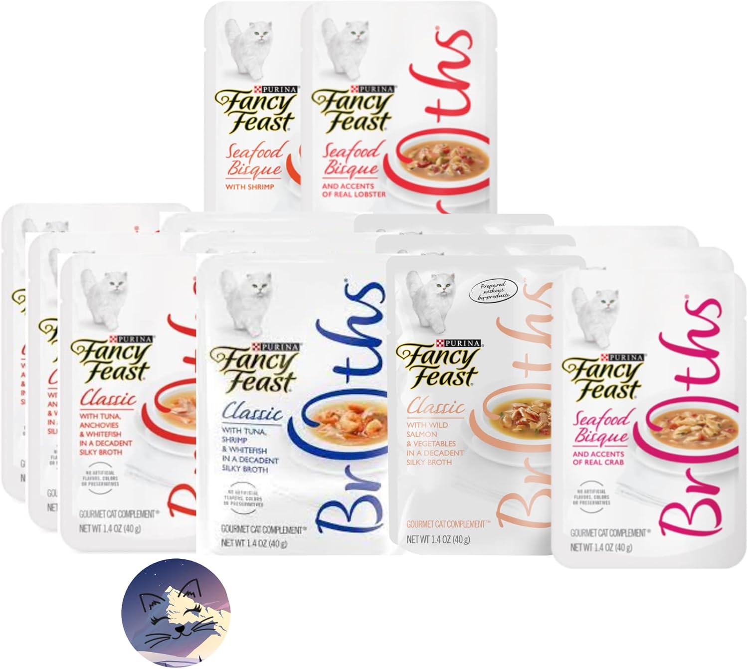 Fancy Feast Gourmet Broths Variety Pack for Cats 6 Flavors, 3 Classic, 3 Bisque 1