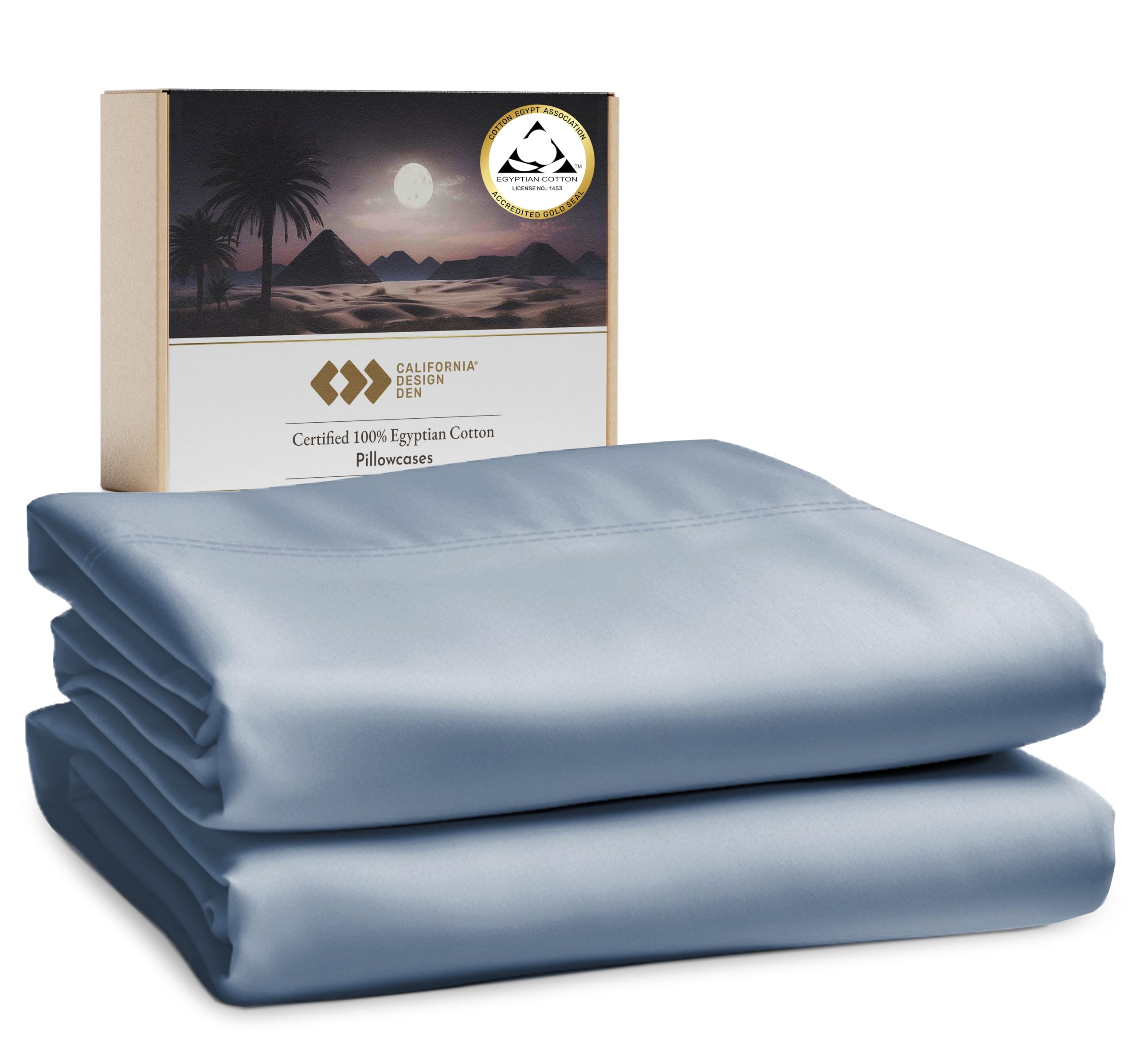 California Design Den 100% Egyptian Cotton Pillow Cases Queen Size Set of 2 - Soft and Breathable Sateen, Fits Standard and Queen Pillows - Blue Hydrangea