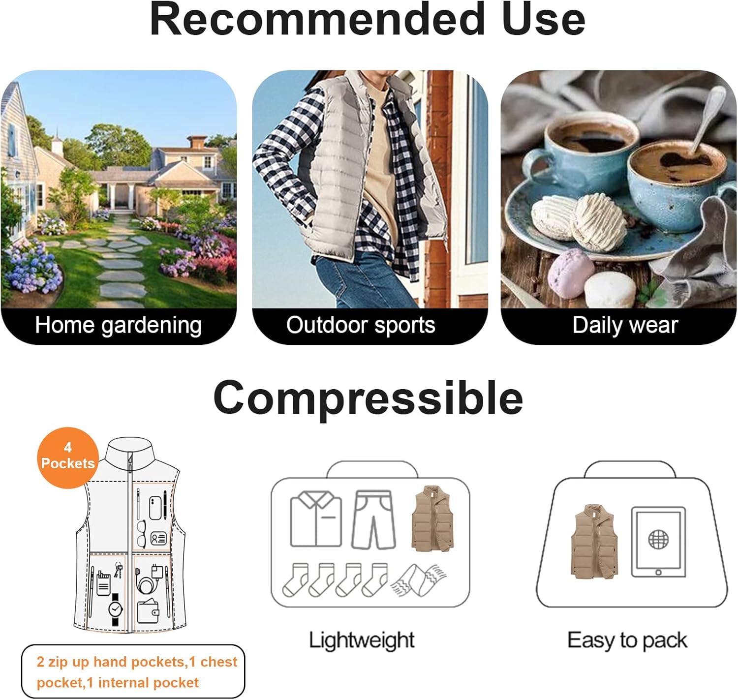 Chrisuno Men's Puffer Vest Casual Stand Collar Quilted Waistcoat Outdoor Padded Ski Vest - Image 5