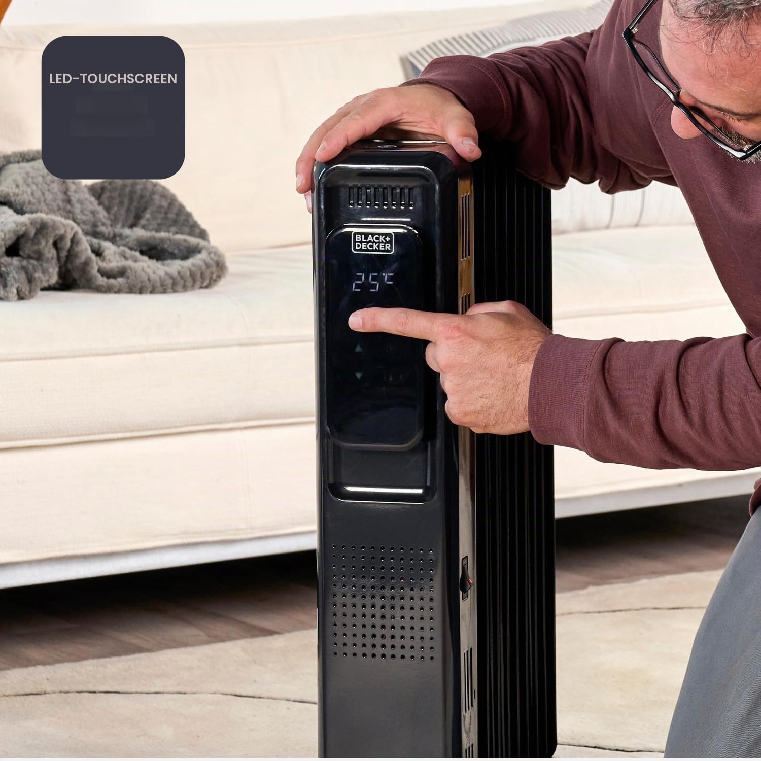 Black+Decker BXRA2501E – Elektronischer Ölradiator | 2500W | 11 Heizelemente | 3 Heizstufen | Digitales Display | Einstellbares Thermostat & 24h-Timer | Ultra leise