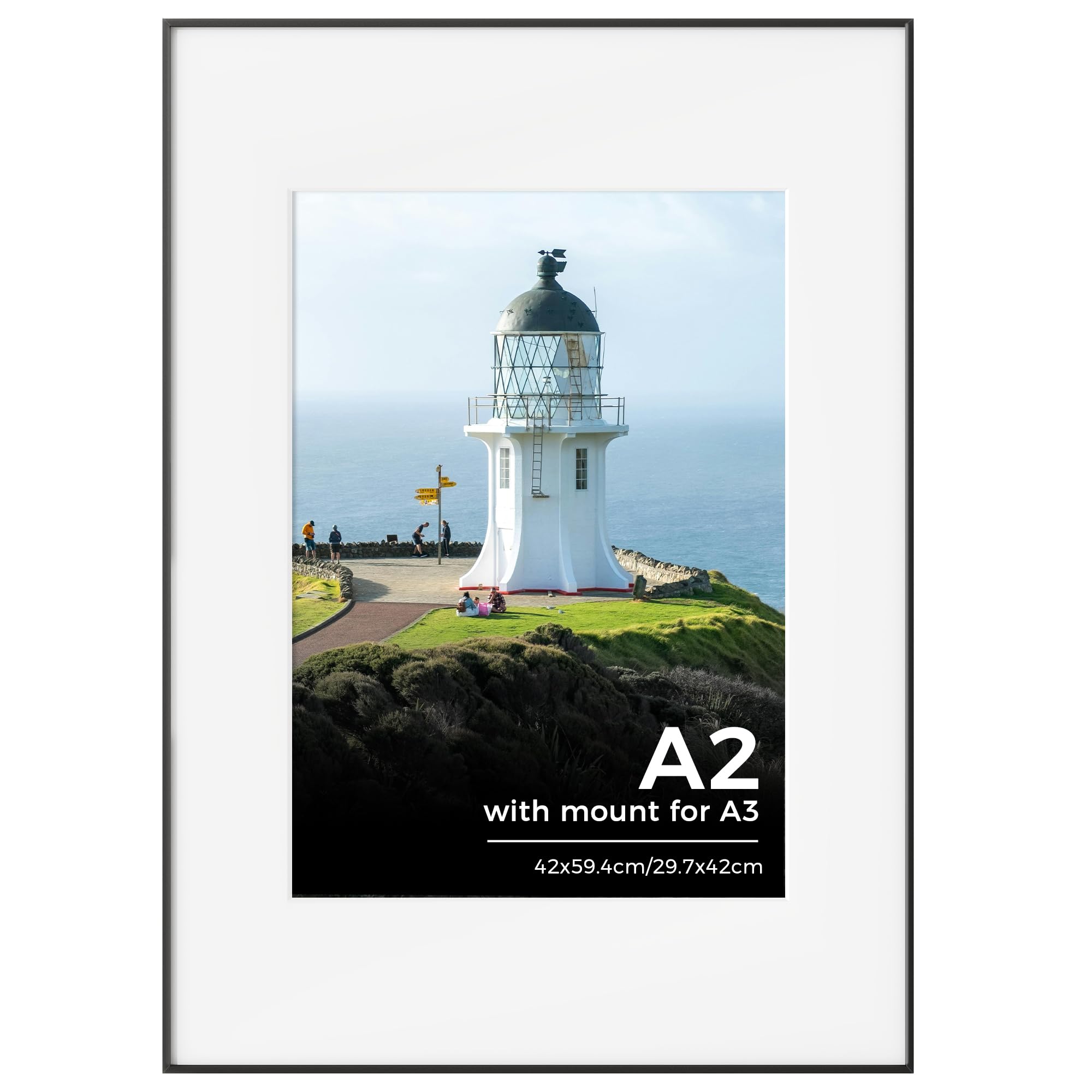 A2 Frame, Metal A2(42x59.4cm) Picture Frames with Mount for A3(29.7x42cm) Frame, A2 Photo Frames with Tempered Glass Window, Versatile A2 Poster Frame for Home, Gallery Wall Mount Display, Black