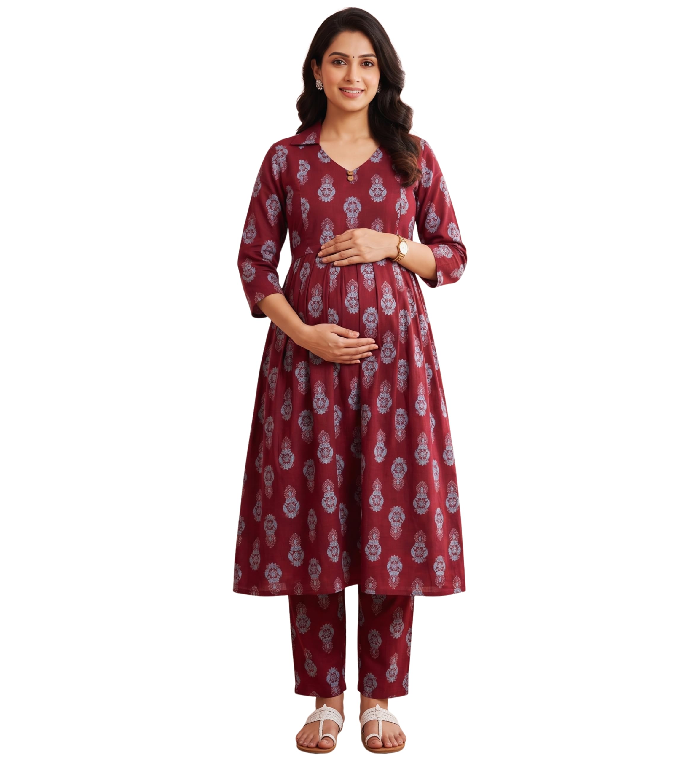 Maternity Dresses for Women Cotton Rayon | Floral Kurta Pant Dupatta Set with Nursing Zippers to Pre & Post Partum | Feeding Kurtis | Mom to Be Gifts for Pregnant Woman-image-47