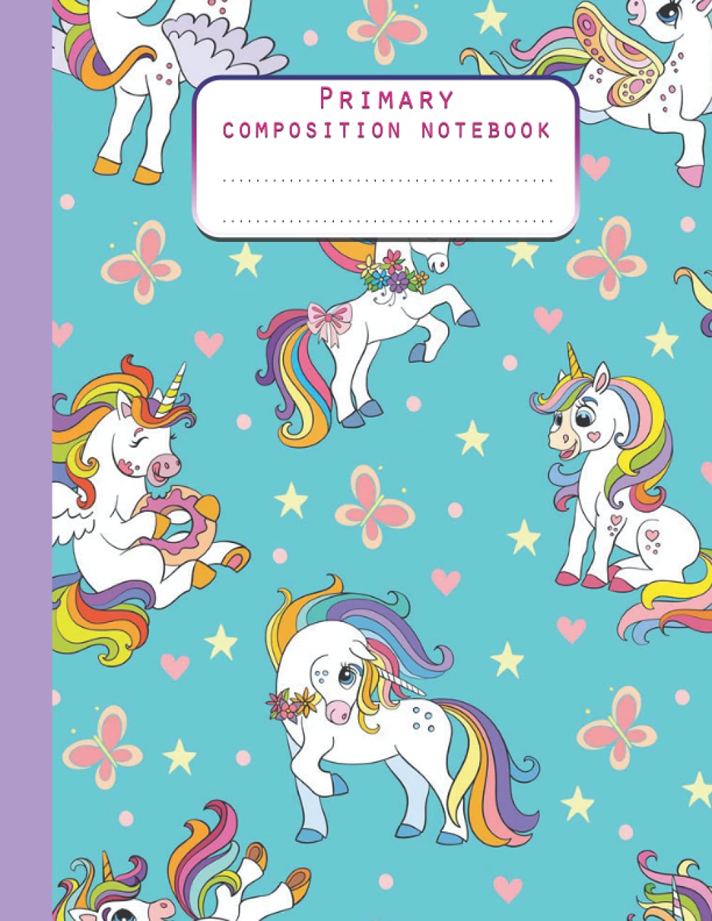 Primary Composition Notebook: School Exercise Book | Cute Unicorn, Grades K-2 Kindergarten Writing Journal (Draw & Write Exercise Books) Blank Dotted Midline Journal Cute Unicorn Notebooks For Girls