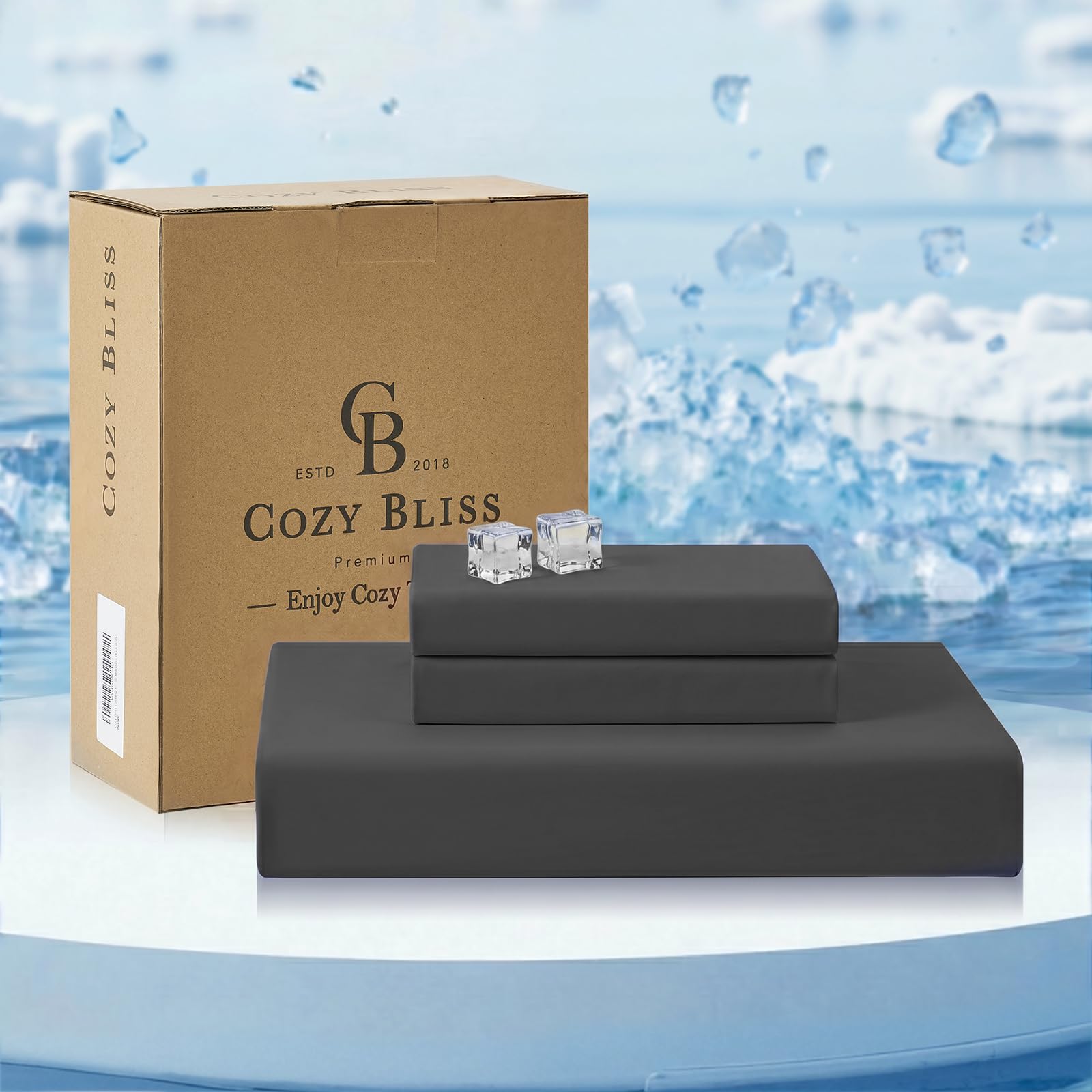 Cozy Bliss Cooling Fitted Sheet Set, Full, Charcoal Gray