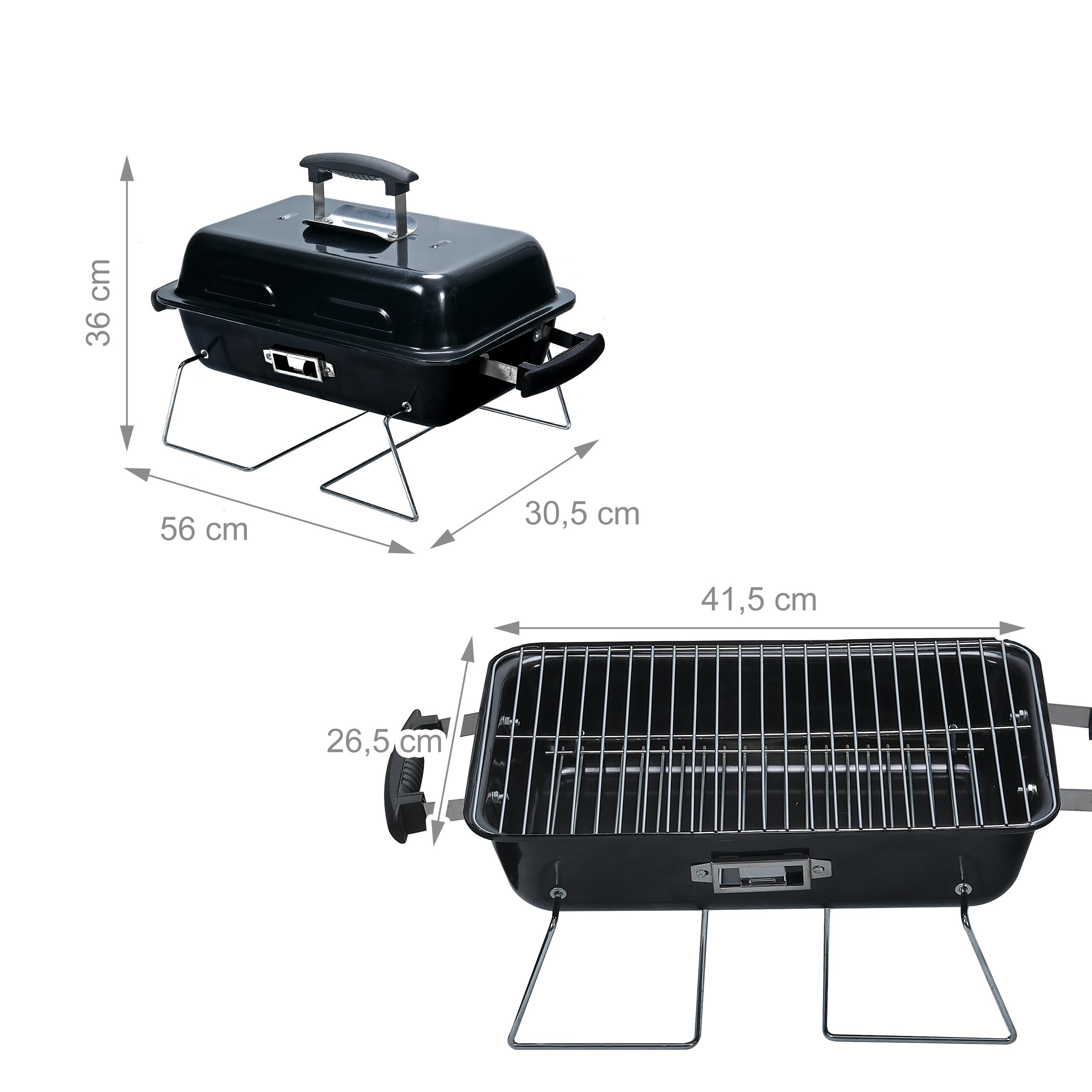 Relaxdays griglia da Tavolo Pieghevole Portatile, Nero | HxLxP: 36 x 56 x 30,5 cm, ventilazione, coperchio, acciaio