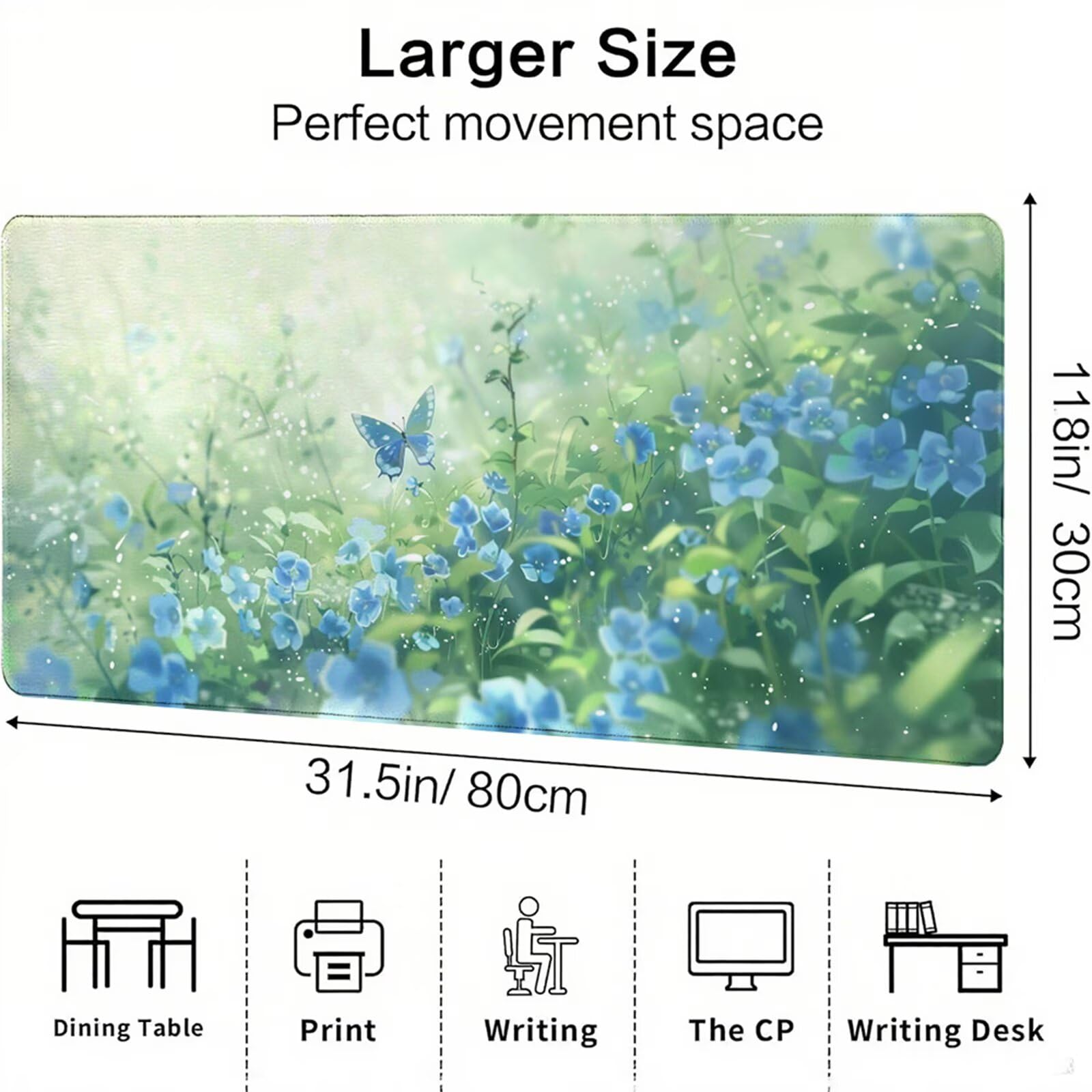 Zielona podkładka pod mysz XXL 1400 x 600 x 3 mm motyl pod rękę akcesoria biurowe antypoślizgowa gumowa podstawa i szyte krawędzie podkładka pod mysz dla graczy do dekoracji biura dekoracyjnego