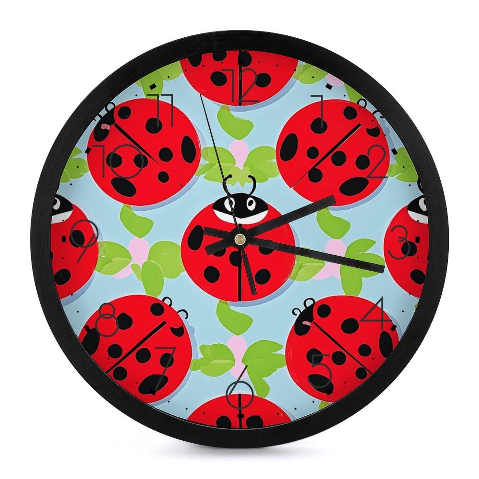Horloge quartz ronde moderne avec motif coccinelle rouge décorative pour salon