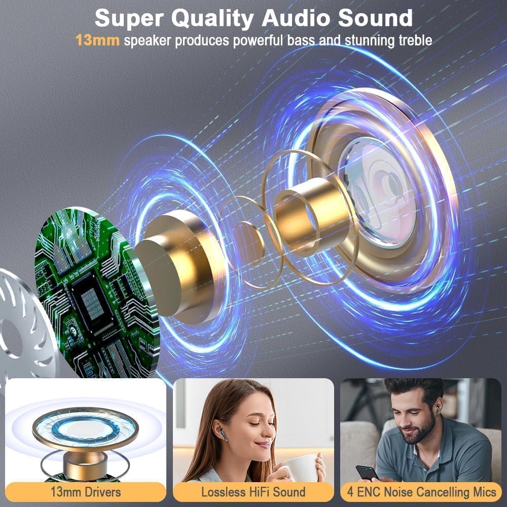Drsaec Bluetooth 5.4 Kopfhörer 2026, 6D Tiefer Bass In-Ear Kopfhörer Kabellos Bluetooth mit App EQ Steuerung, 56Std Kabellose Kopfhörer/6 ENC Noise Cancelling Ear Buds, USB-C, IP7 Wasserdicht Ohrhörer