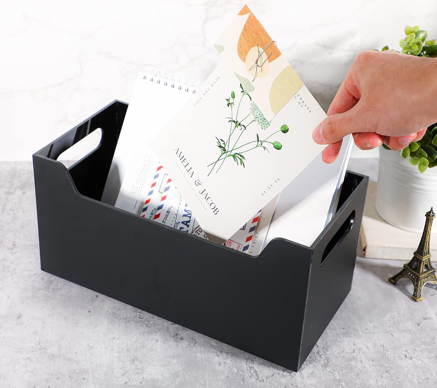 Kamehame Mail Organizer Black Mail Holder Countertop Acrylic Letter Holder Box Vertical Bill Envelope Sorter Basket for Desk Mail Storage Organizer Mailbox for Desktop Office Counter