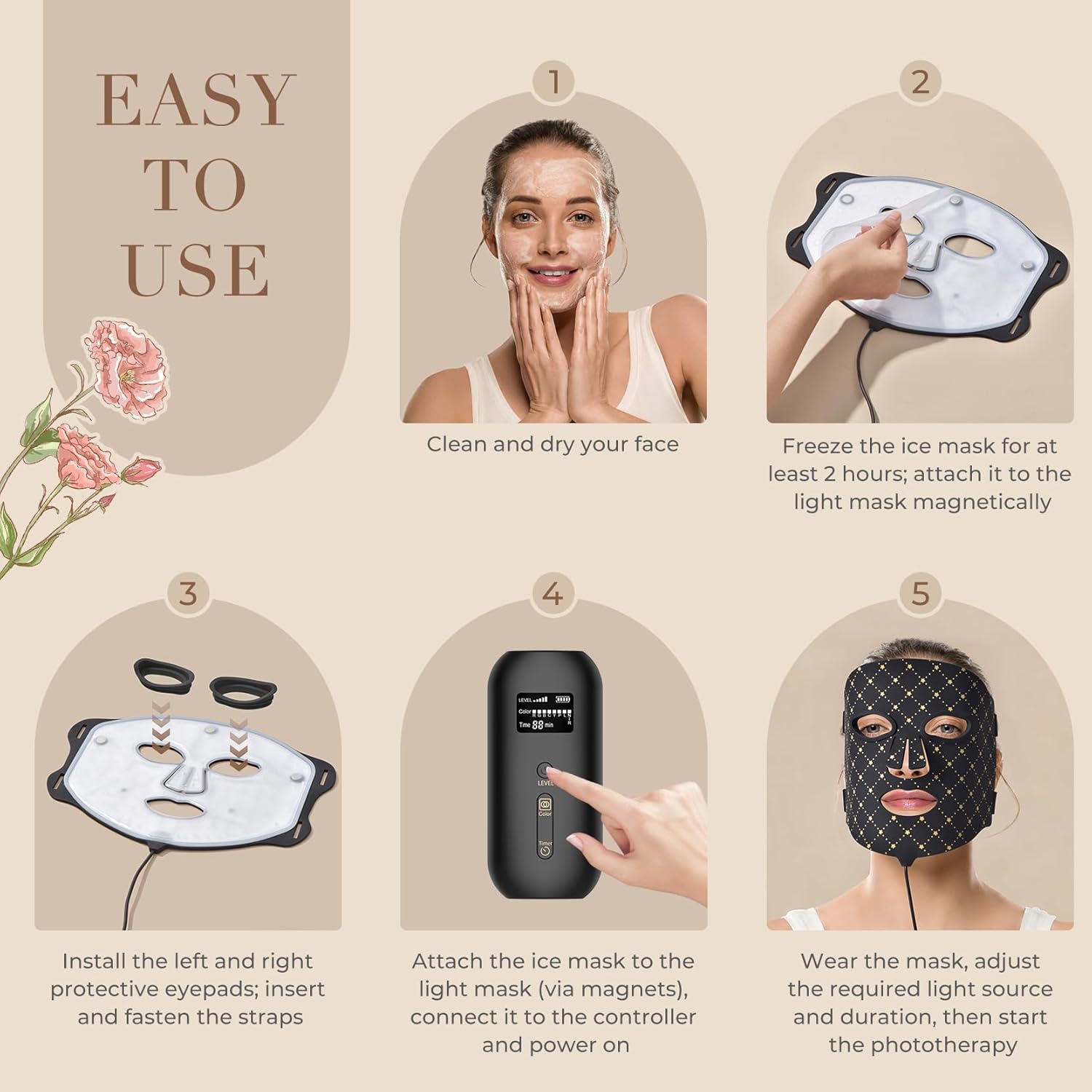 Red Light Therapy Mask for Face, Rechargeable LED Photon Face Mask for Face, Skin Tightening & Radiant Glow, Professional Home Skincare Device Black