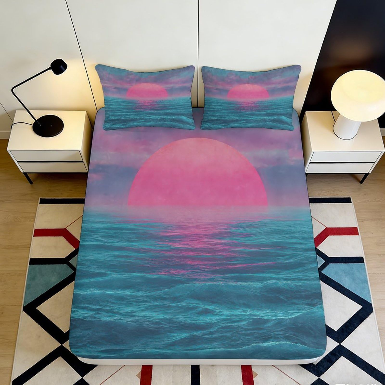 Pnayamiorkfel Style-8 3D Printed Sunset Ocean Fitted Sheet Microfiber Soft Breathable Gradient Horizon Mattress Cover For Bedroom Guest Room Décor 90X200x25cm