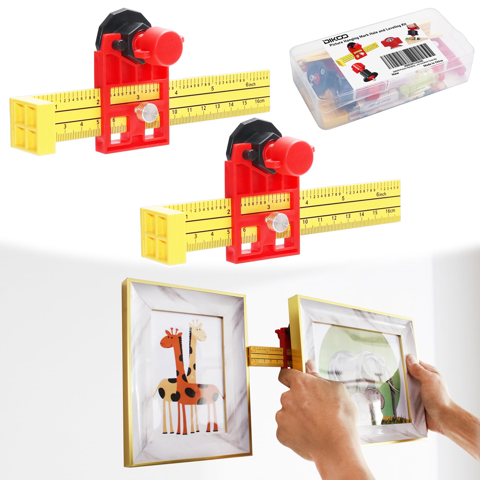 DIKOO Picture Hanging Mark Hole and Leveling Kit for Frame Mural Hanging - with Mini Bubble Level Used for Mark Nail Hole Frames etc Location Tool Set
