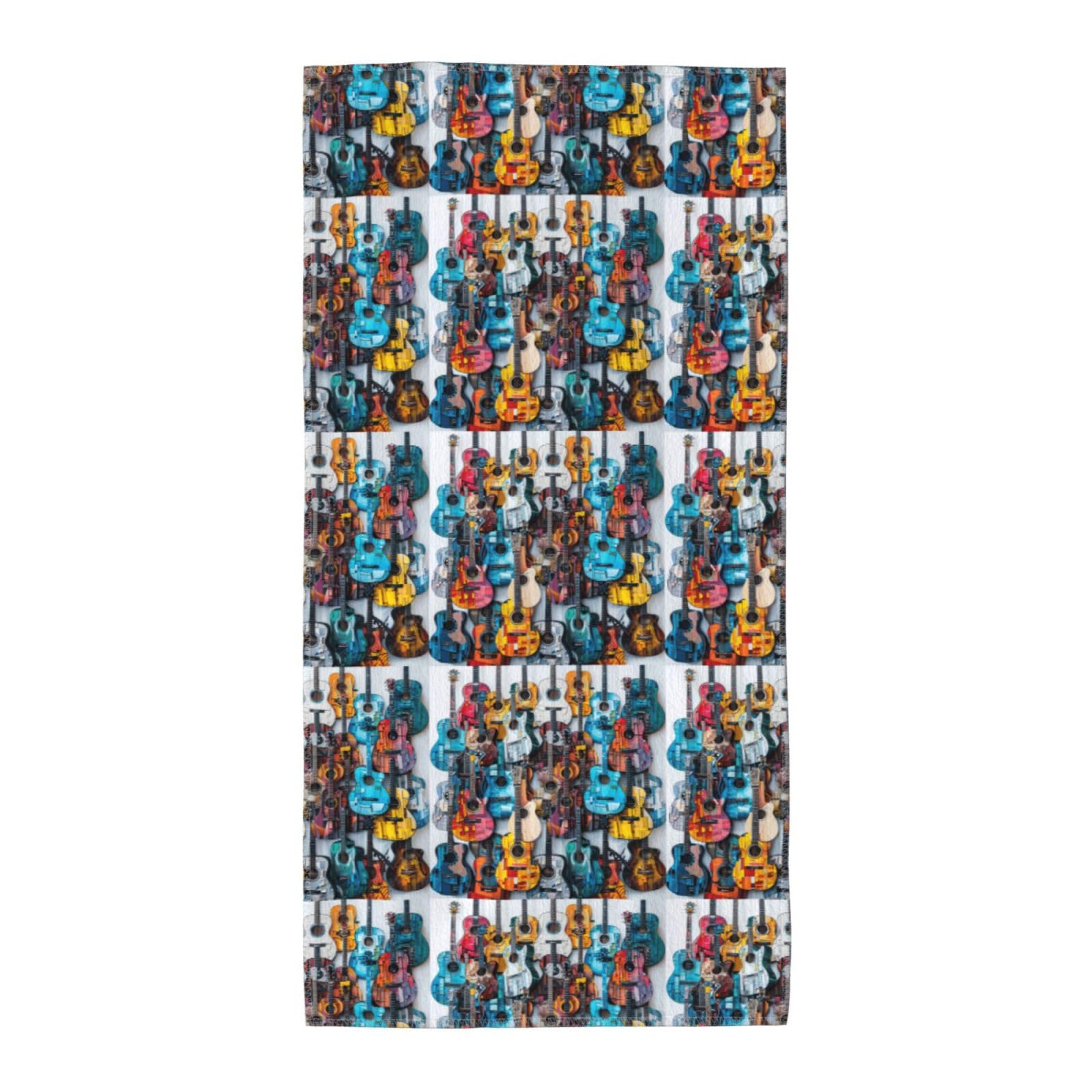 DIEzig Color Acoustic And Guitars Fashion Printed Long Bath Towel For Pool Side Seaside Holiday