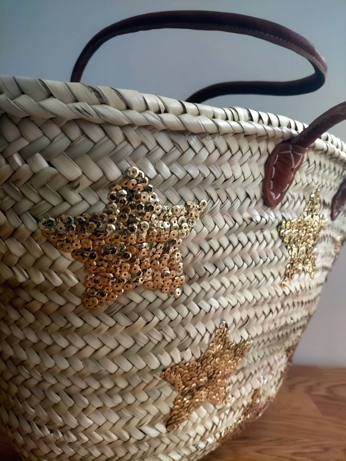 Generic Panier De Plage Paille Osier Sac Cabas Porté Épaule Bohème Or 55 X 35 X 25 Cm Femme