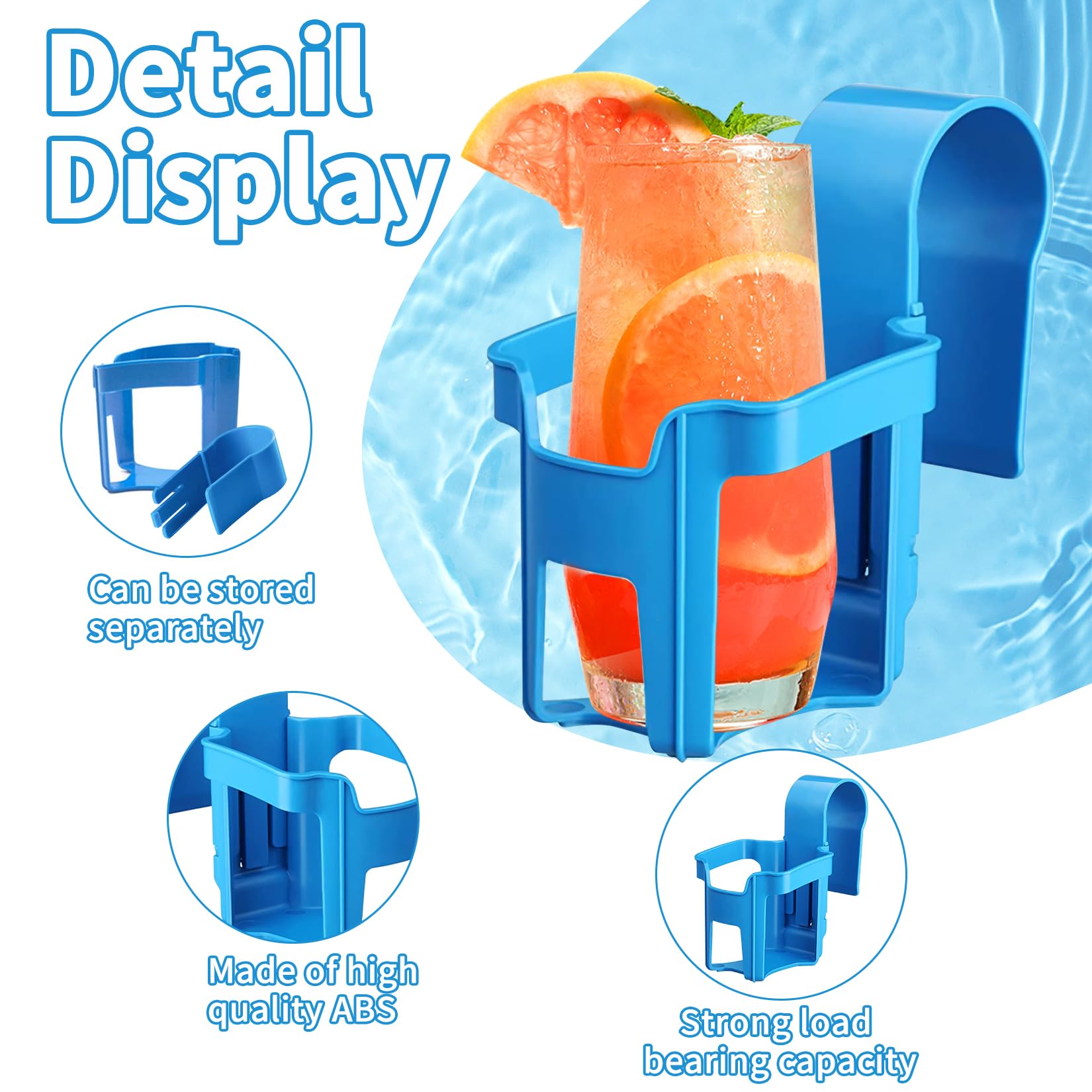 Lot de 4 porte-gobelets de piscine sans déversement - Accessoires en plastique bleu