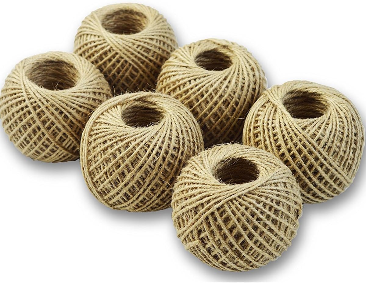 Jute Twine for Crafts, Butcher String, or Garden- 6 Roll Value Pack 220 Ft Per Roll