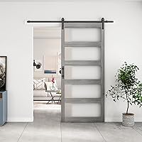 Vista 21 de BARNSMITH Puerta de granero de vidrio de 32 x 84 pulgadas con herrajes para puerta corrediza de níquel cepillado de 5.5 pies incluidos y asa