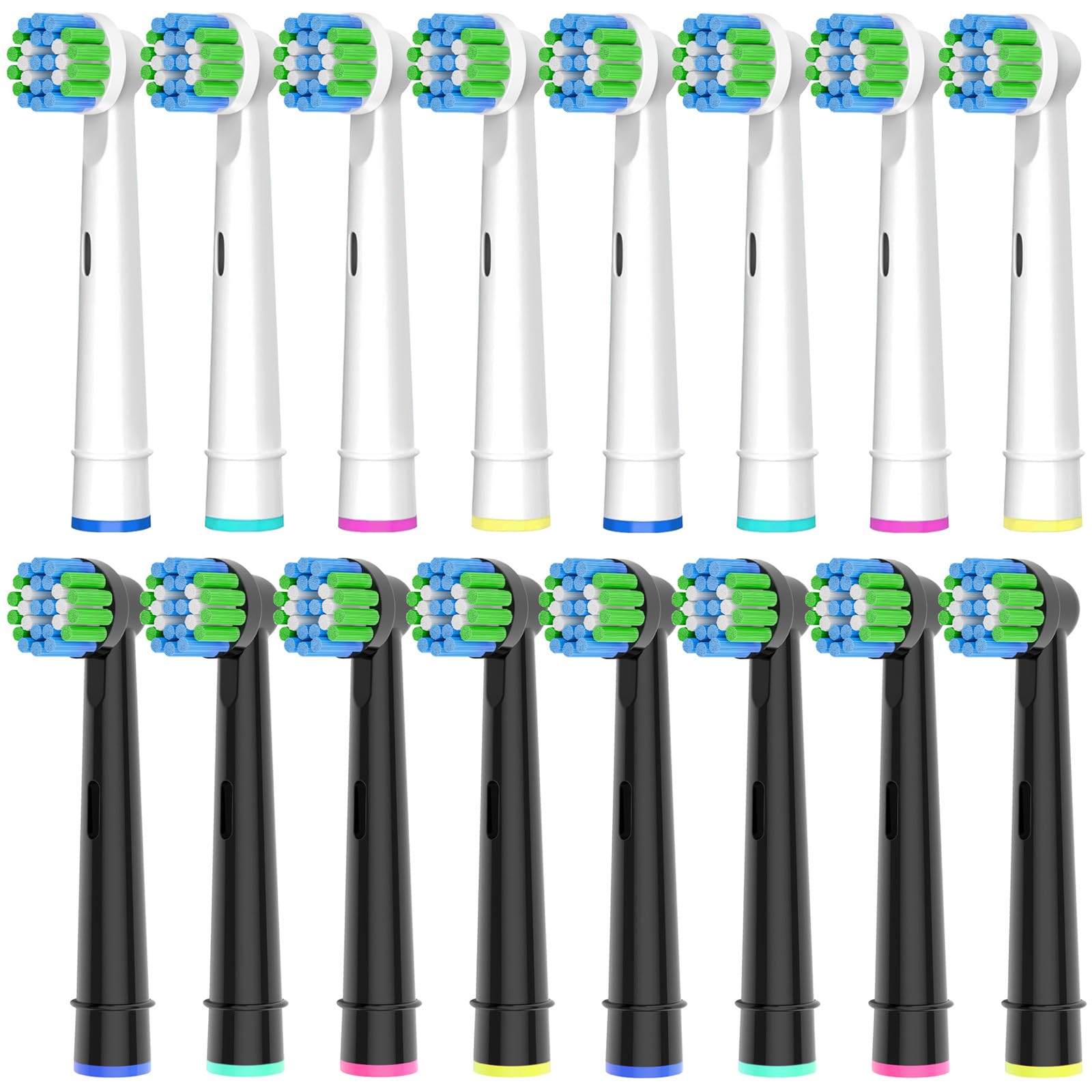 Oral B Compatible Toothbrush Heads, 16pcs Betterchoi Replacement Brush Heads for Most Braun Oral B Electric Toothbrushes, 8pcs White and 8pcs Black.