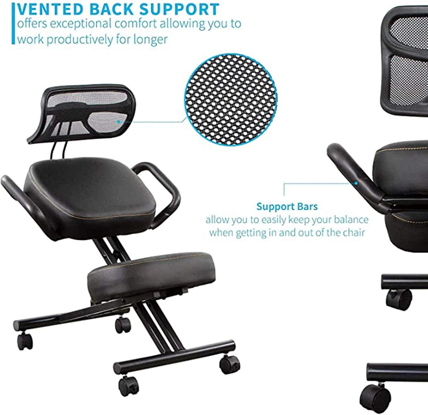 Kneeling Stool Chair Ergonomic Kneeling Chair with Back Support, Adjustable Stool for Home and Office - Improve Your Posture with an Angled Seat