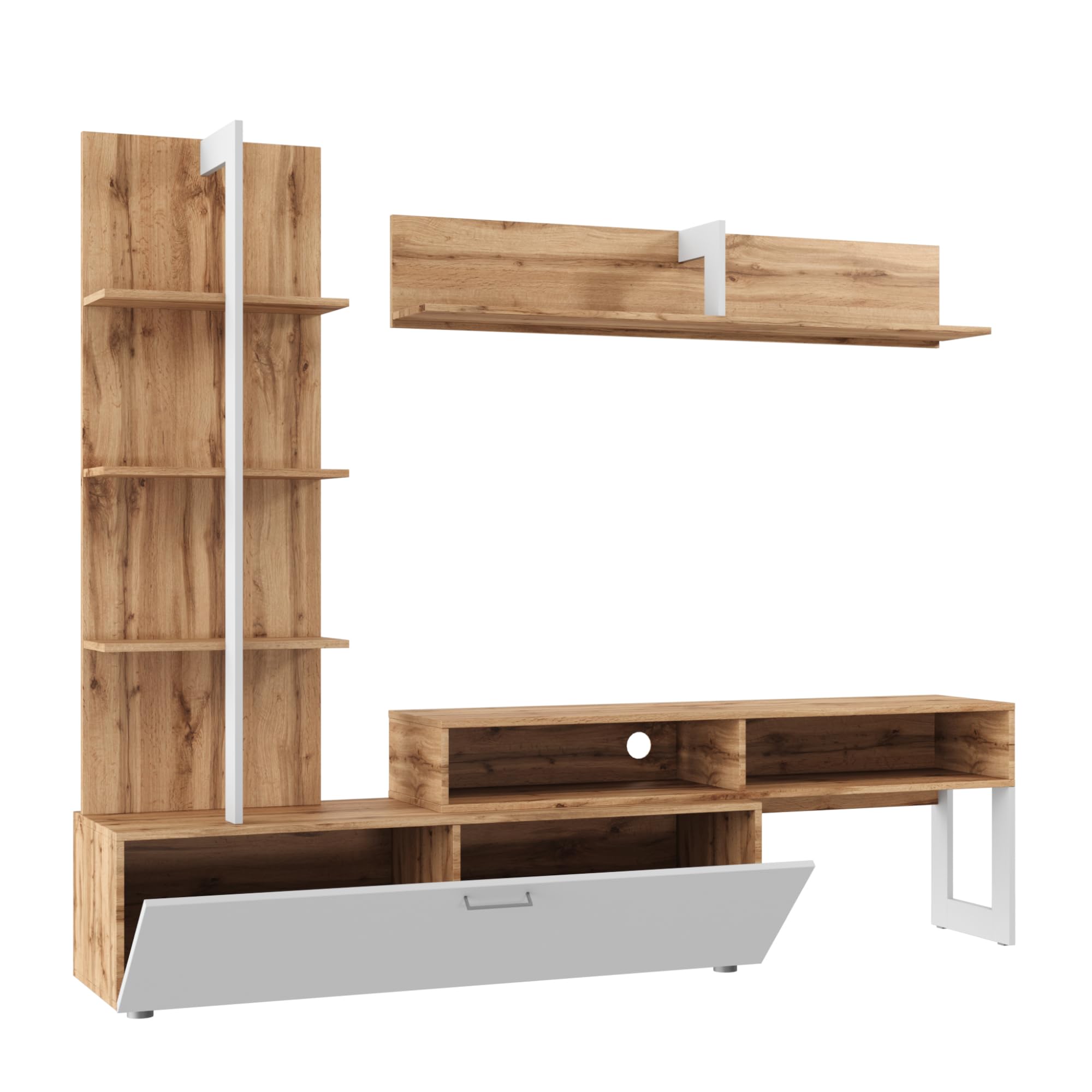 Komodee Ensemble TV Molde Chene Wotan/Blanc 251x174x37 cm