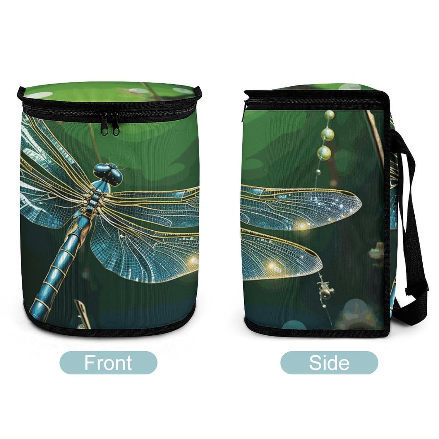 Hanging Car Trash Bag Protable Trash Can Dragonfly Green Waterproof Garbage Bin for Car