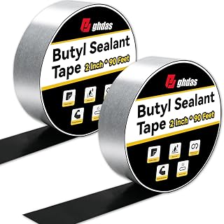 2 Pack Butyl Sealant Tape 2" X 90' - Double Sided - Black Vapor Barrier Butyl Tape for Wall of Crawl Space, Rv Windows, Deck Boat, Crawlspace (Waterproof, Weatherproof)