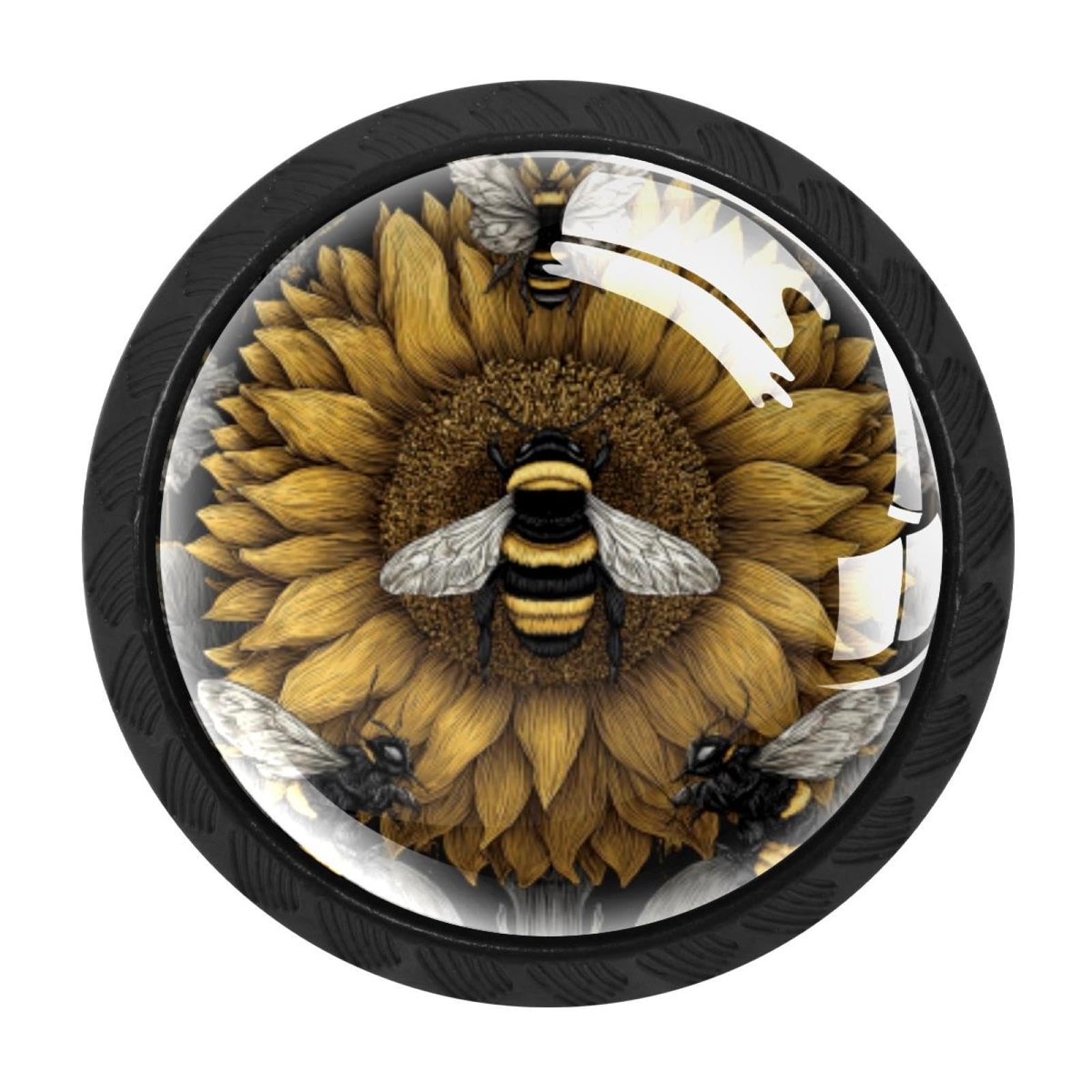 CHENZZZZ Sunflower Bee Butterfly (2) Cabinet Knobs 4 Pieces Drawer Kitchen Cabinets Dresser Cupboard Wardrobe Unique Pulls Handles
