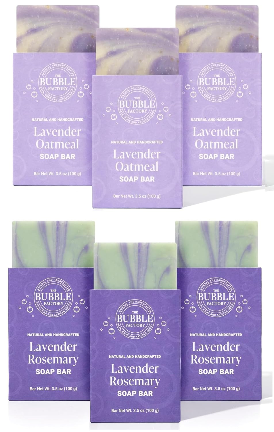 Handmade Soap, All Natural Soap for Women & Men, Hand, Bath & Body Natural Bar Soap, Vegan, Palm Oil Free, Made in USA with Shea Butter + Essential Oils, Lavender Oatmeal/Lavender Rosemary, 6 pack