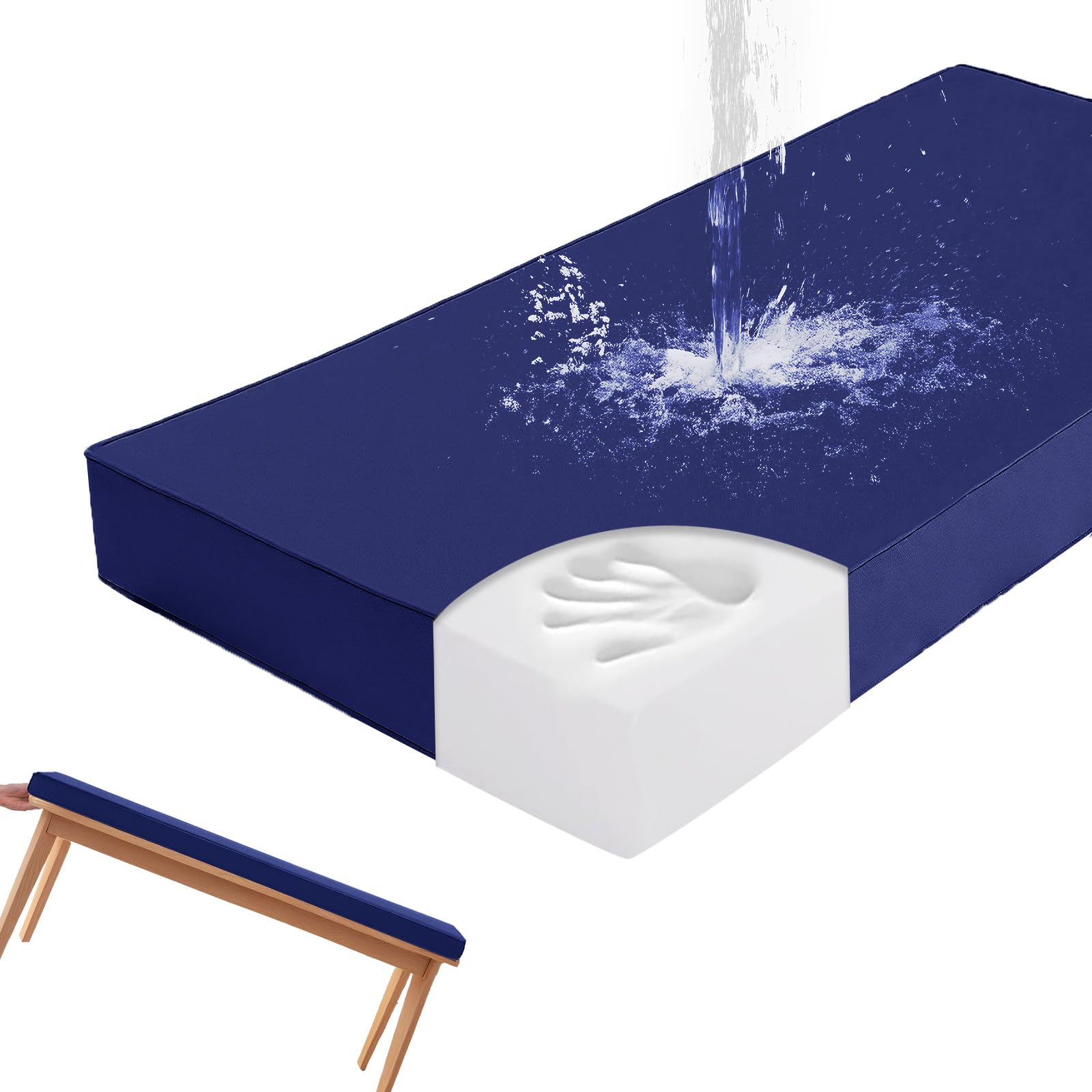 PTKG Outdoor Cushions 2/3/4 Seater Seat Cushions for Garden Chairs Non Slip Washable Bench Cushions Cover Swing Chair Cushion for Garden, Rattan, Patio & Office Seat Pads,Blau,60x35x5cm
